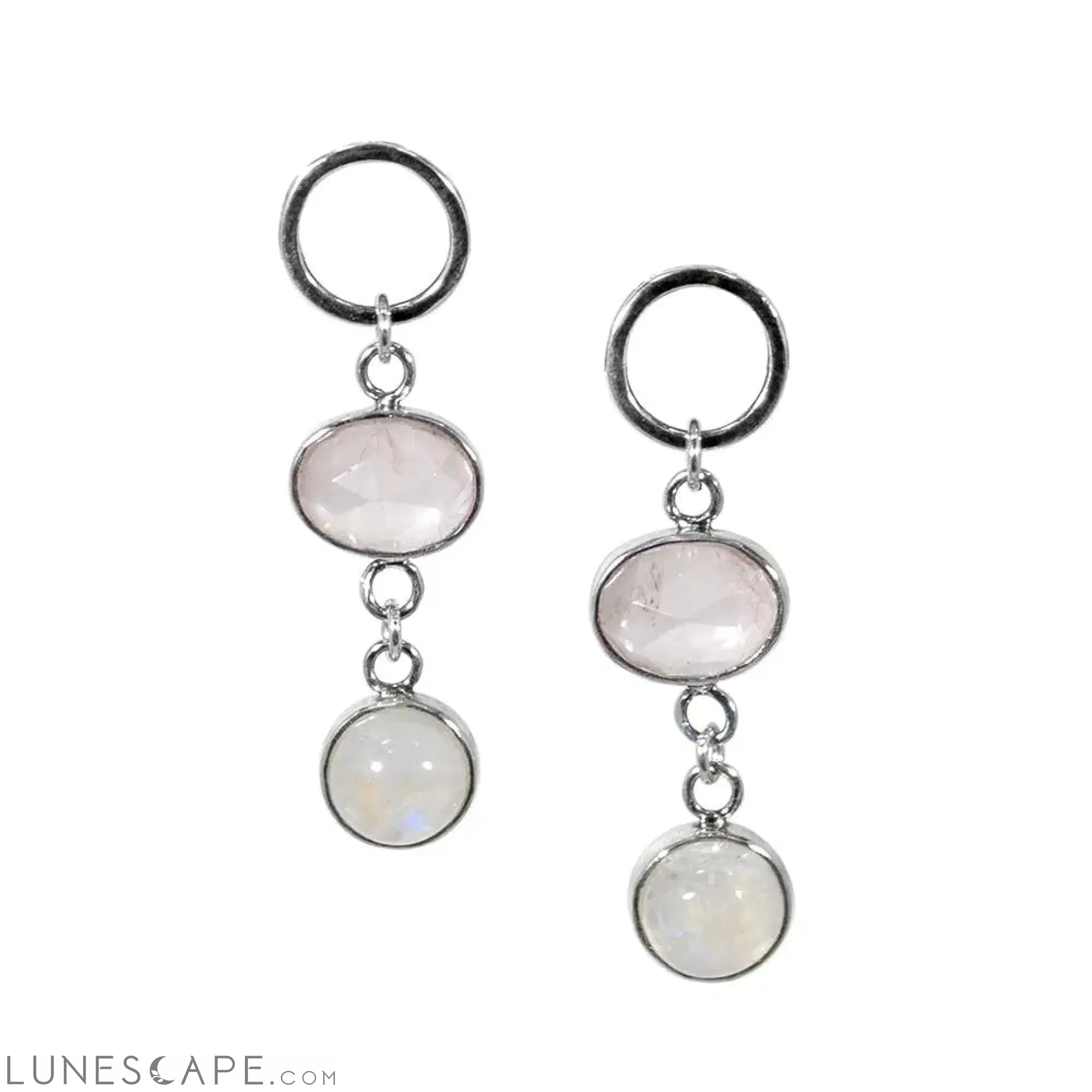 Rose Quartz & Rainbow Moonstone Open Circle Post Sterling Silver LUNESCAPE