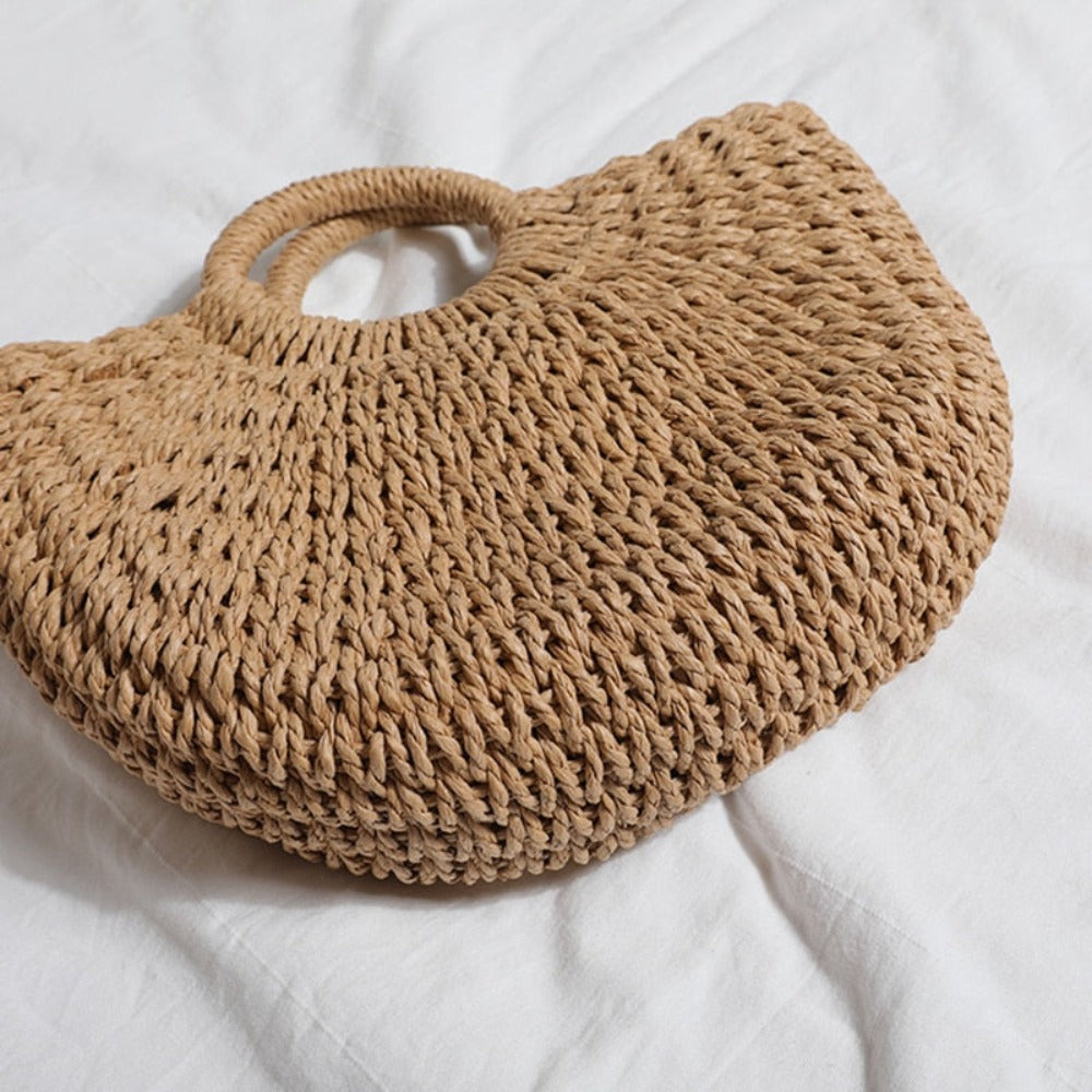 Summer Top Handle Semi Circle Straw Bag LUNESCAPE