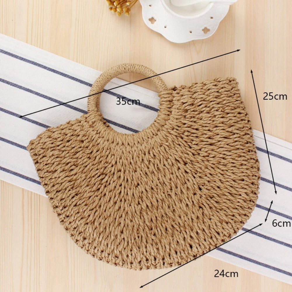 Summer Top Handle Semi Circle Straw Bag LUNESCAPE