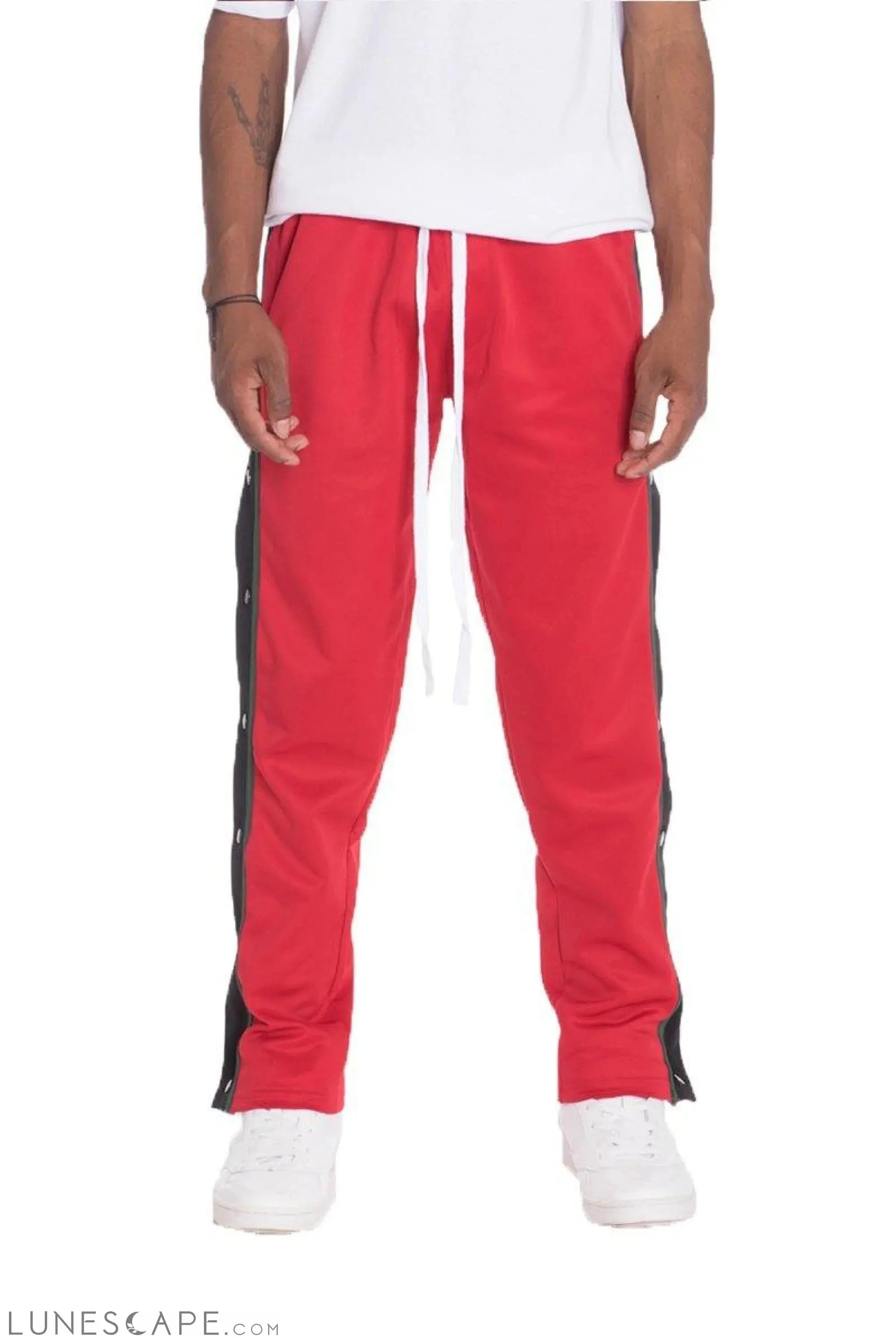 SNAP BUTTON MENS TRACK PANTS - RED LUNESCAPE
