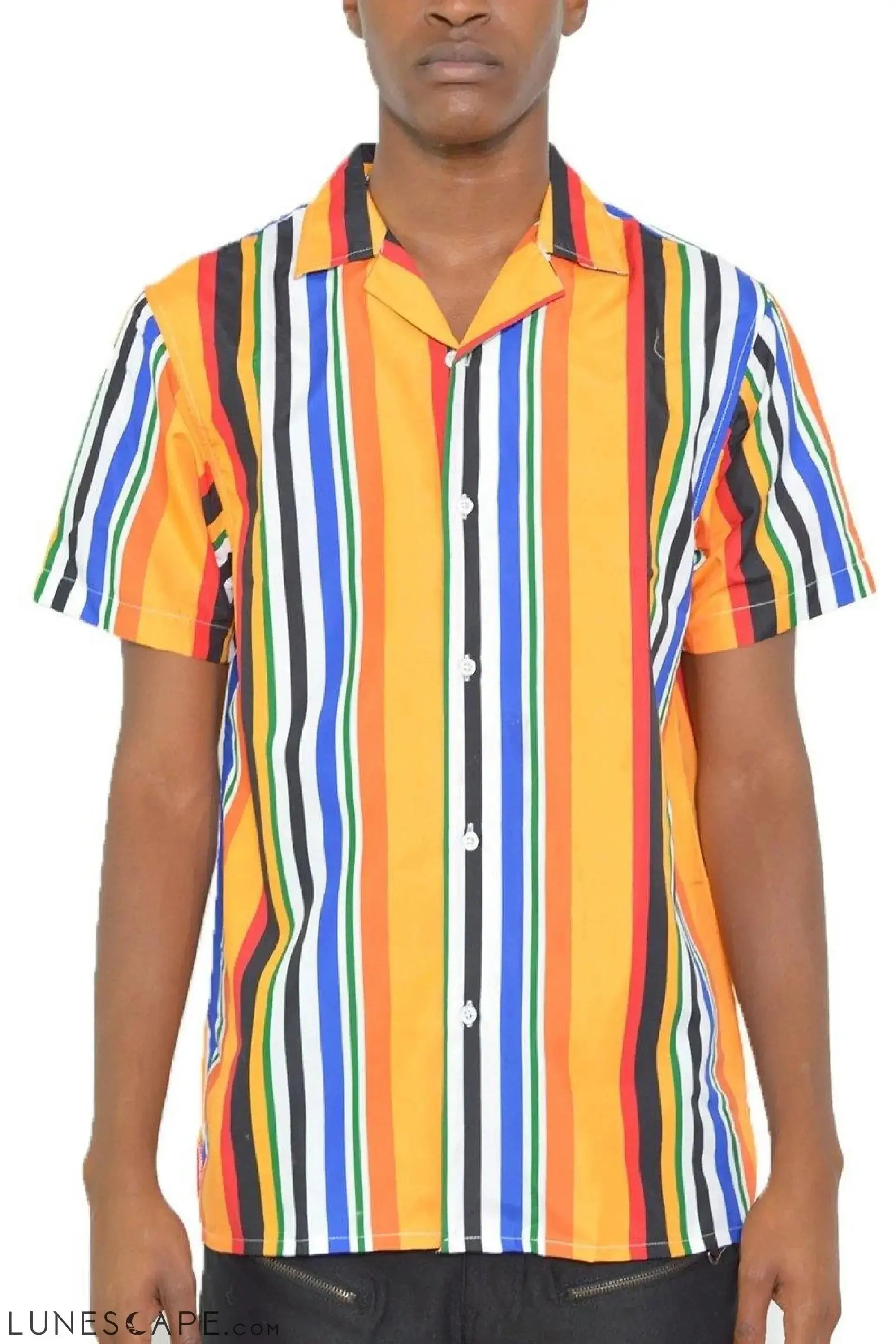 STRIPED SHORT SLEEVE BUTTON UP SHIRT LUNESCAPE