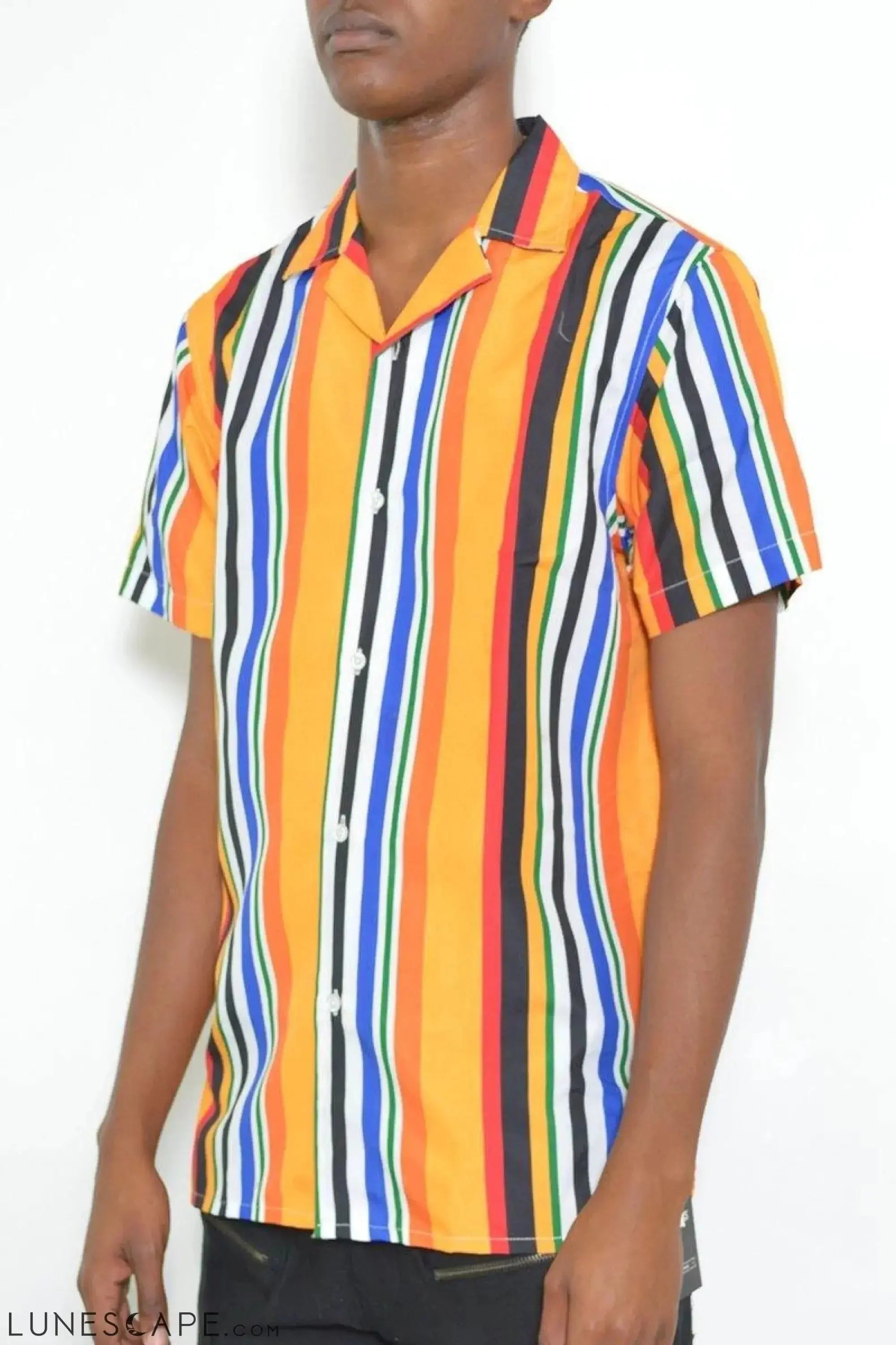 STRIPED SHORT SLEEVE BUTTON UP SHIRT LUNESCAPE