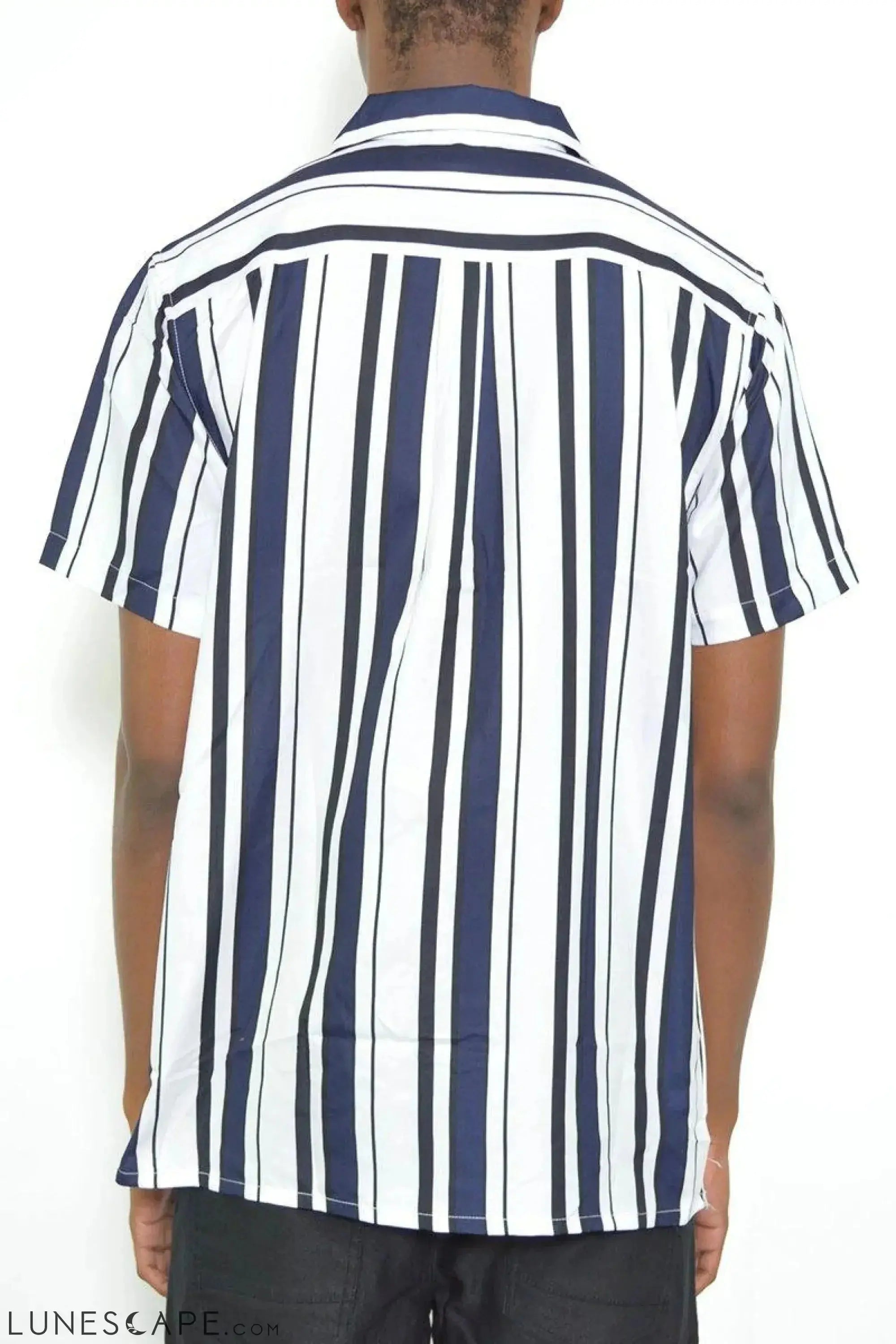 STRIPED SHORT SLEEVE BUTTON UP SHIRT LUNESCAPE