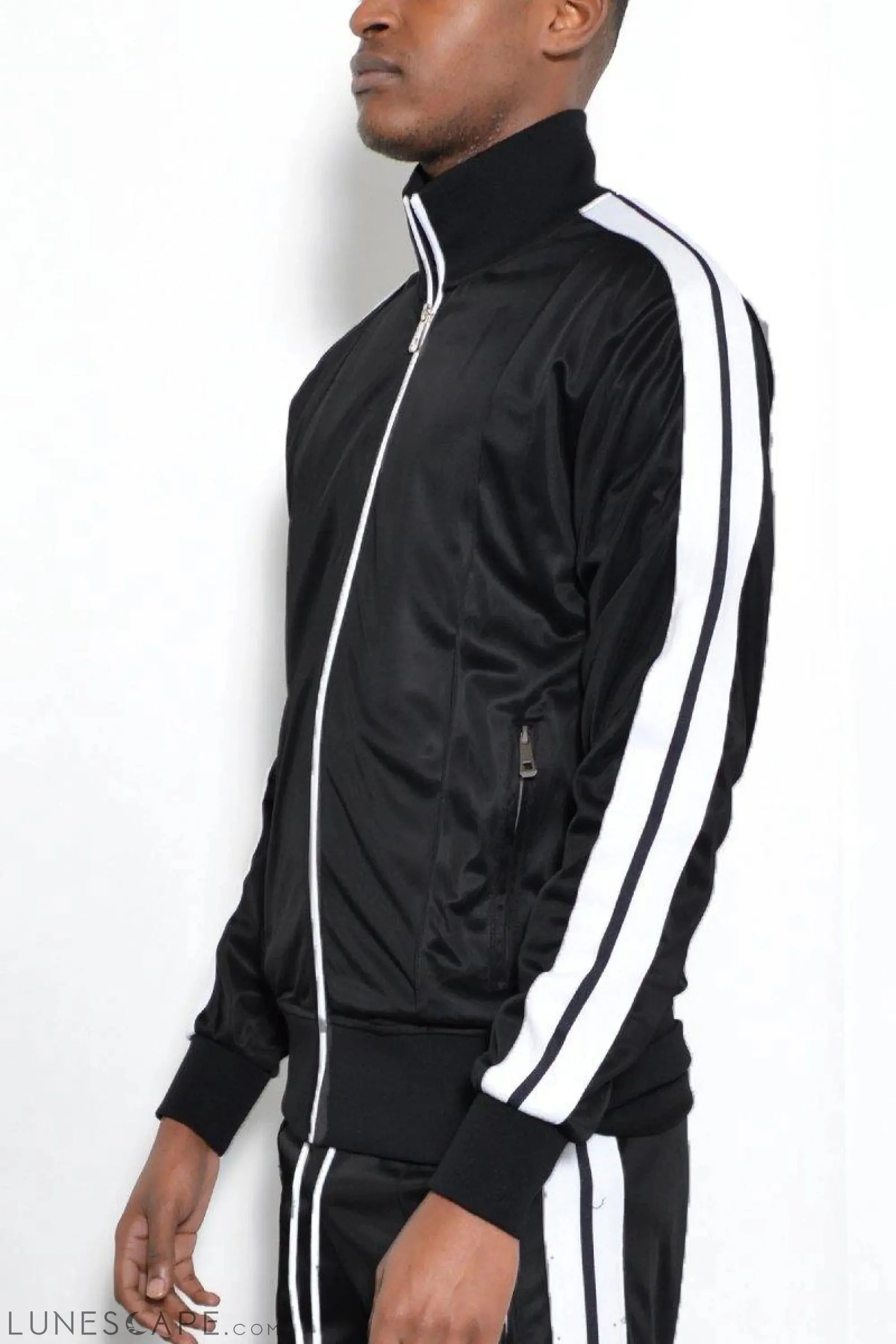 STRIPED TAPE TRACK JACKET - BLACK & WHITE LUNESCAPE