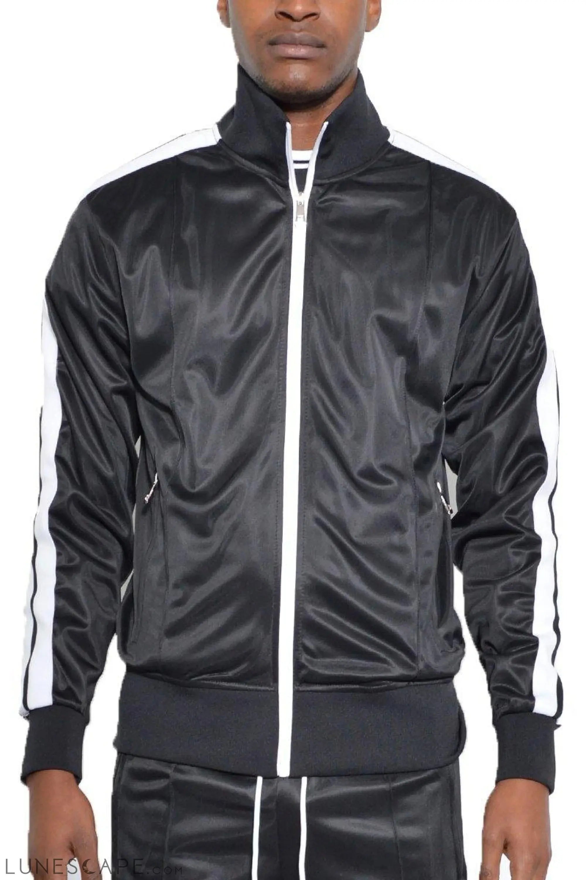STRIPED TAPE TRACK JACKET - BLACK & WHITE LUNESCAPE