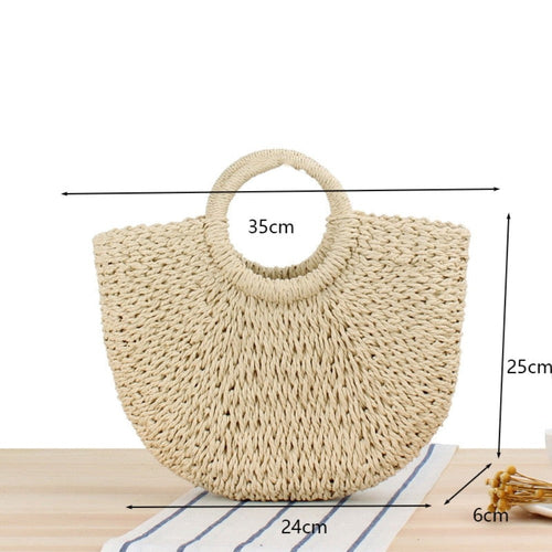 Summer Top Handle Semi Circle Straw Bag LUNESCAPE