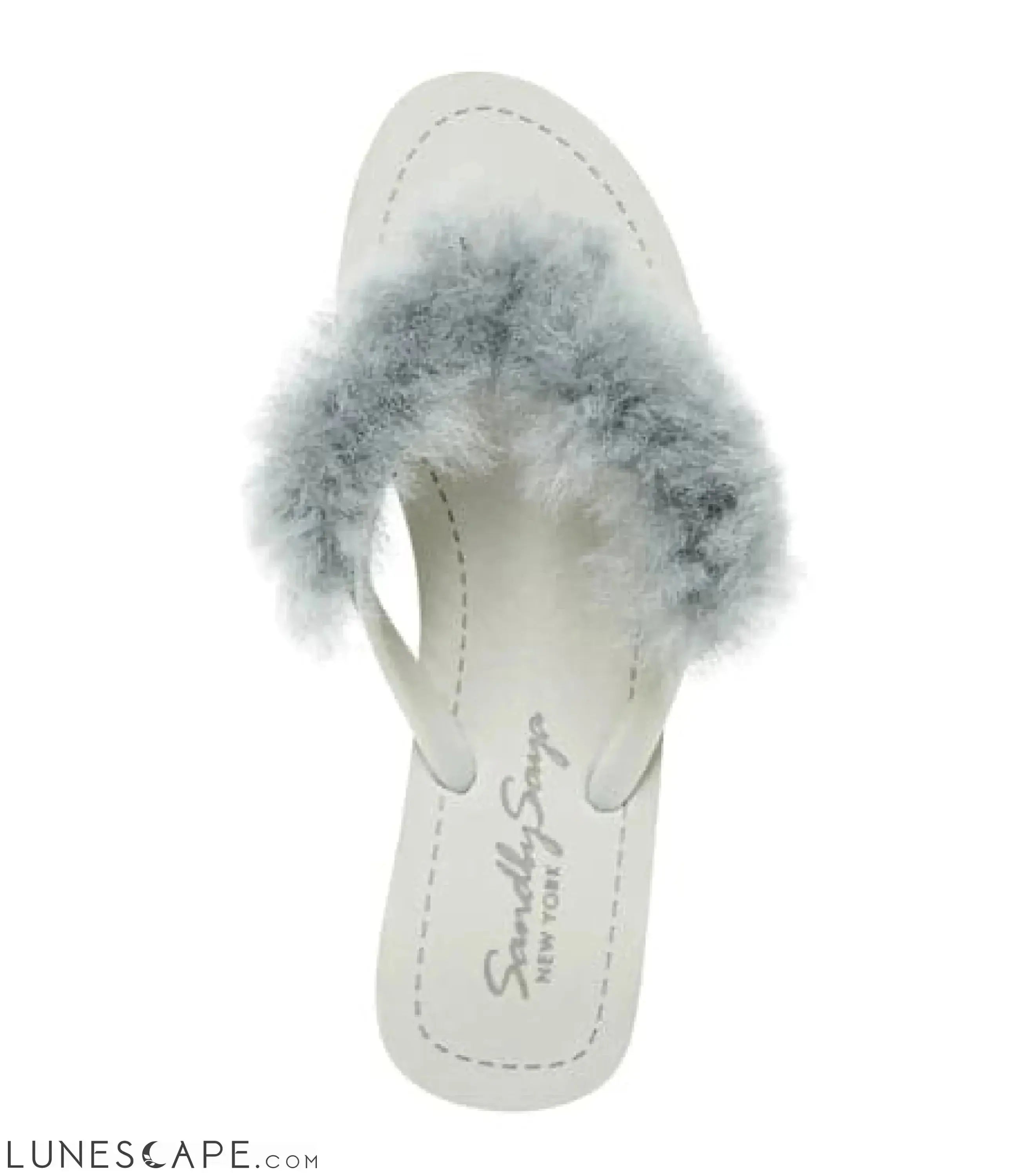 Sheep Fur -Gray Genuine Fur Embellished Women's High Wedge Flip Flops Sandal LUNESCAPE