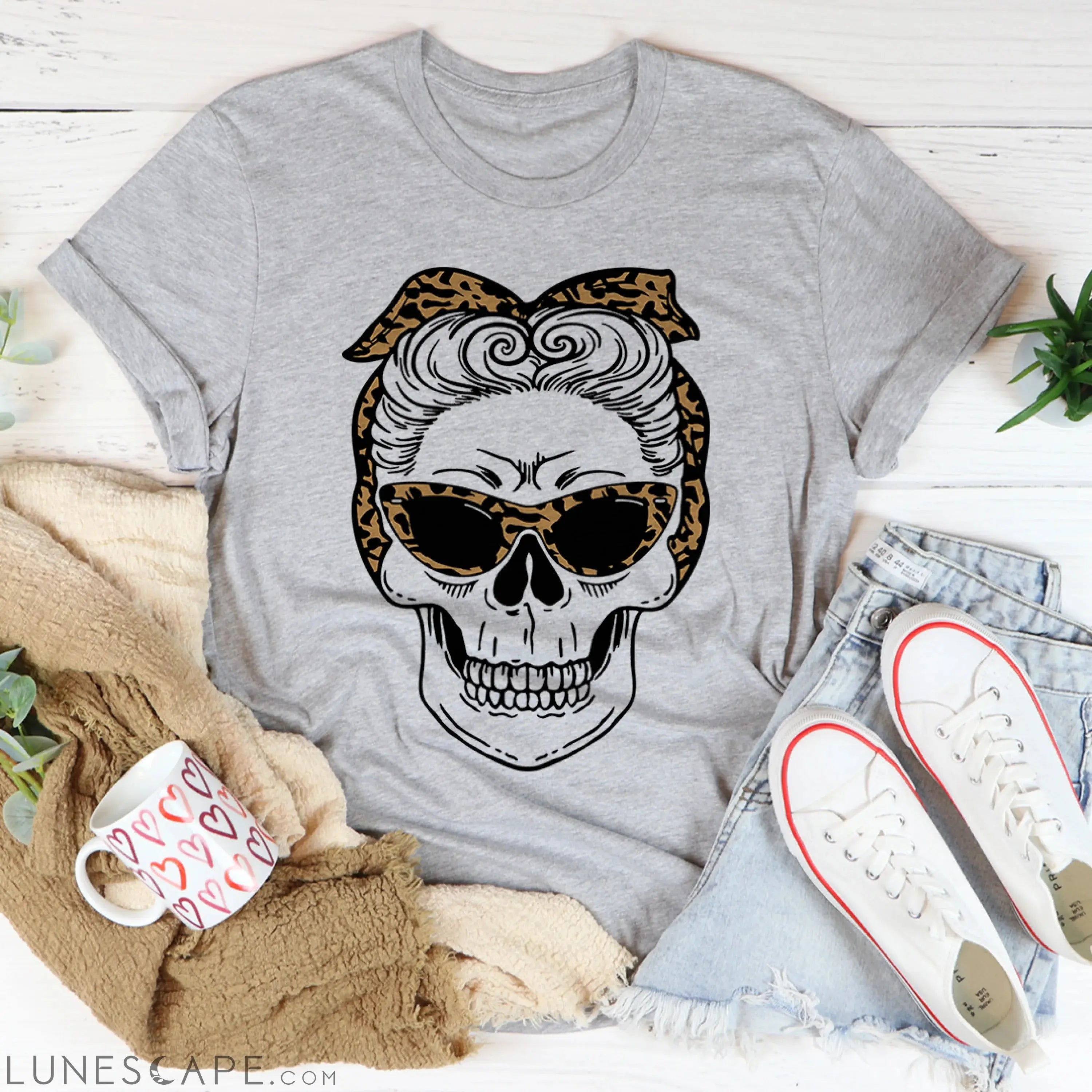 Skull With Leopard Bandana T-Shirt LUNESCAPE