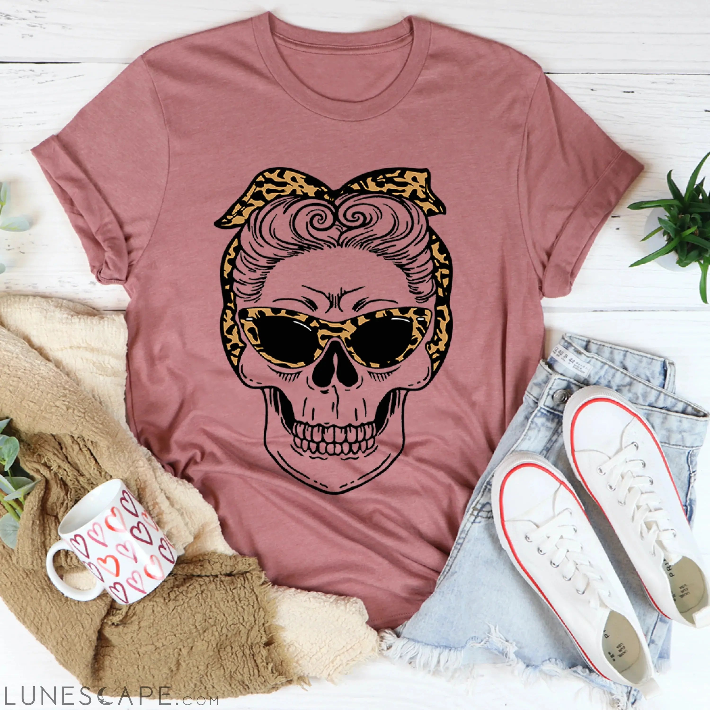 Skull With Leopard Bandana T-Shirt LUNESCAPE