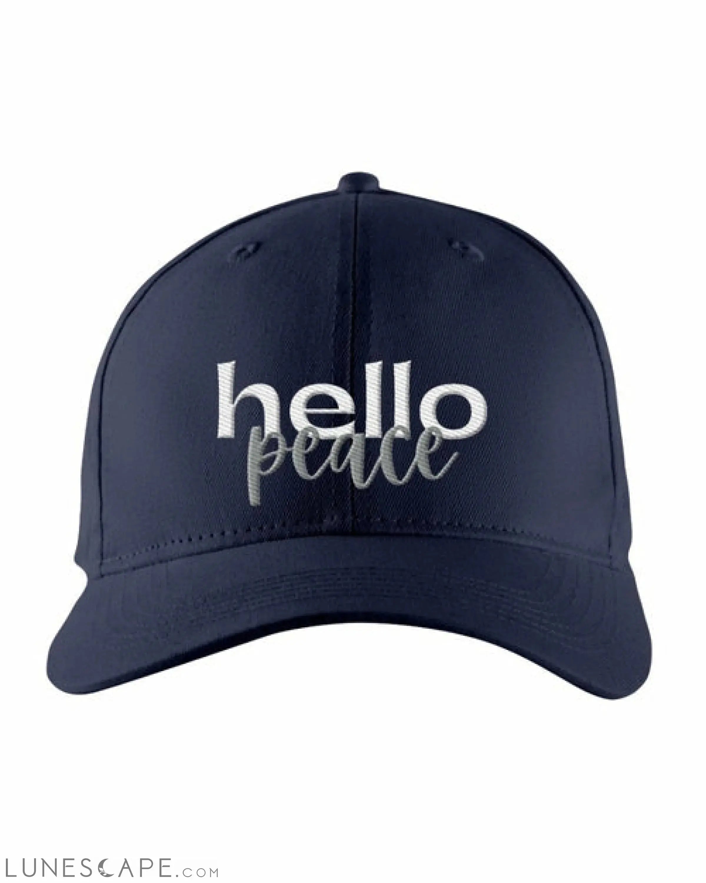 Snapback Cap - Hello Peace Embroidered Hat / White Text LUNESCAPE