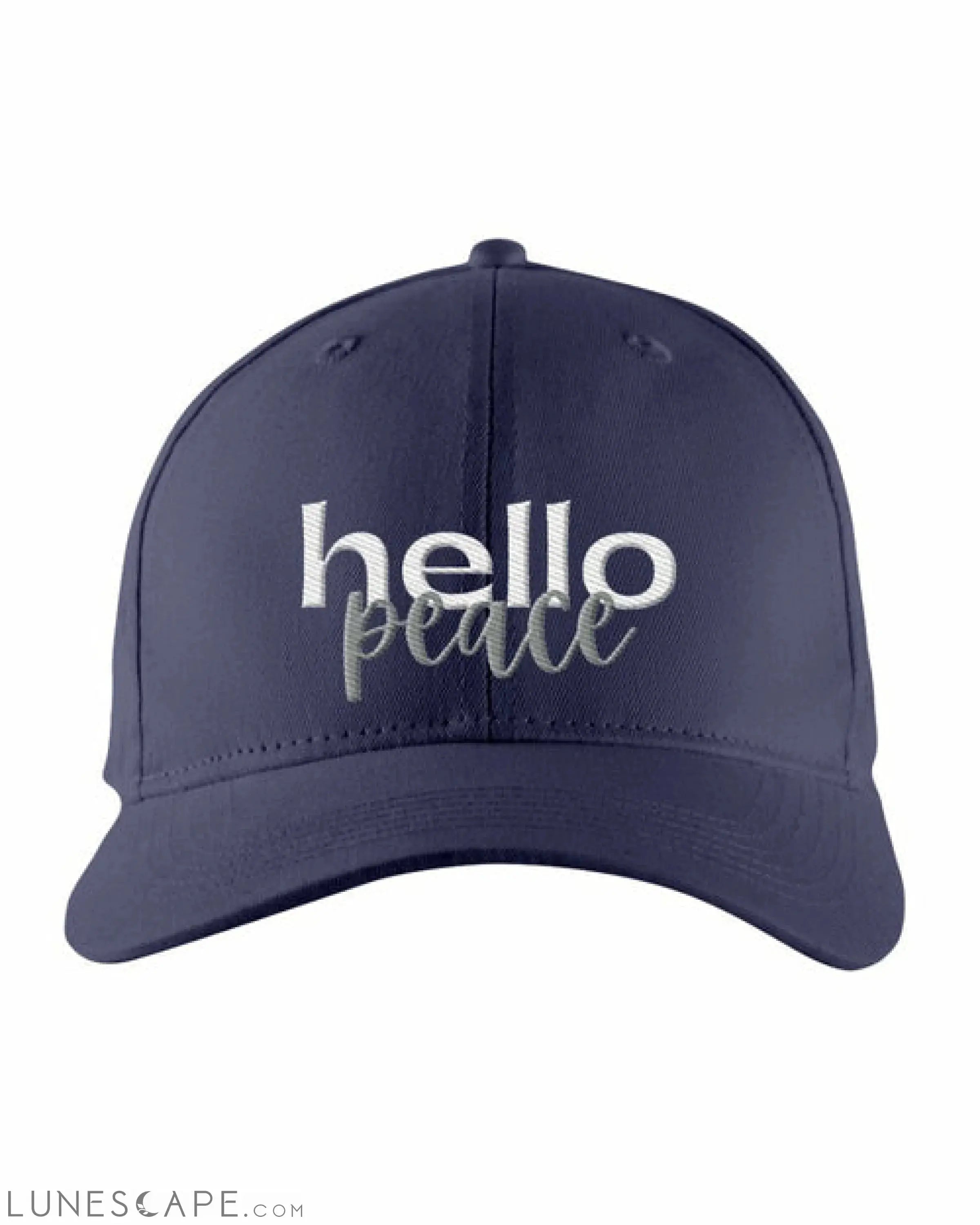 Snapback Cap - Hello Peace Embroidered Hat / White Text LUNESCAPE