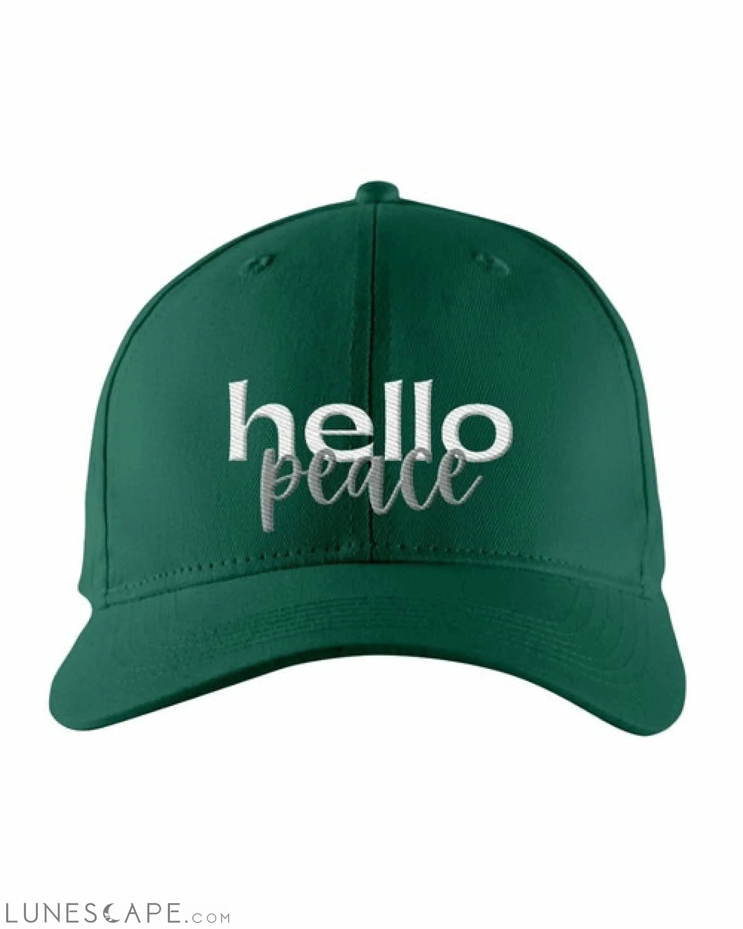 Snapback Cap - Hello Peace Embroidered Hat / White Text LUNESCAPE