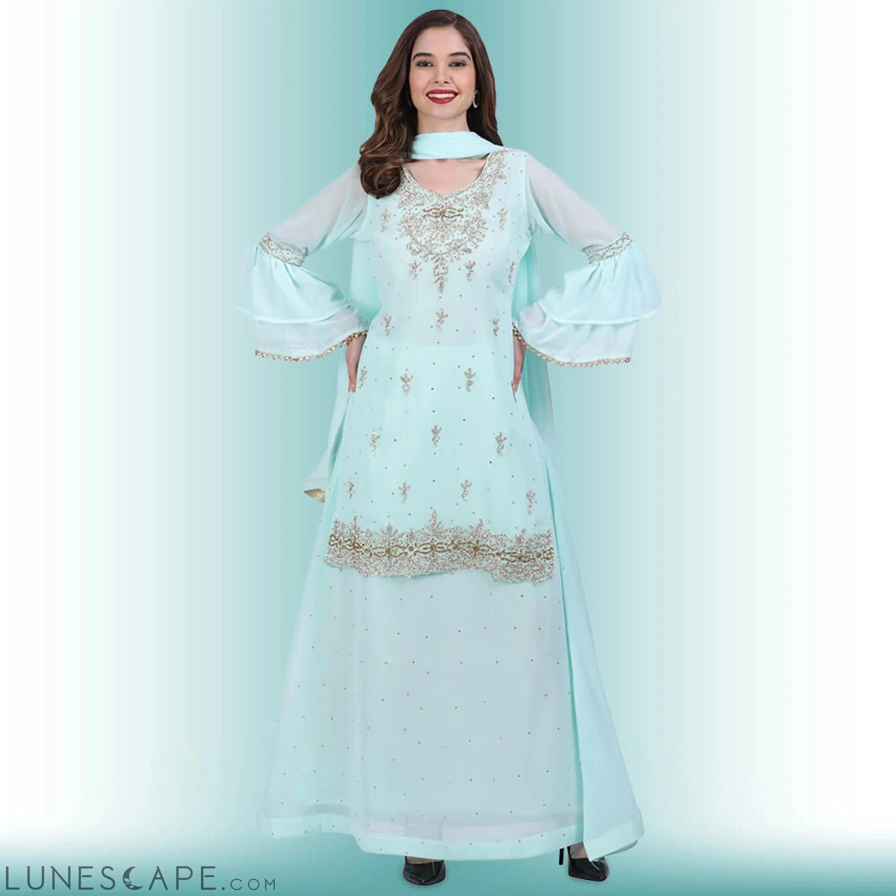 Stone Work Long Top With Lehenga LUNESCAPE