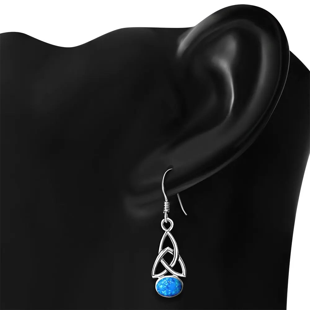 Synthetic Blue Opal Trinity Knot Silver Earrings LUNESCAPE