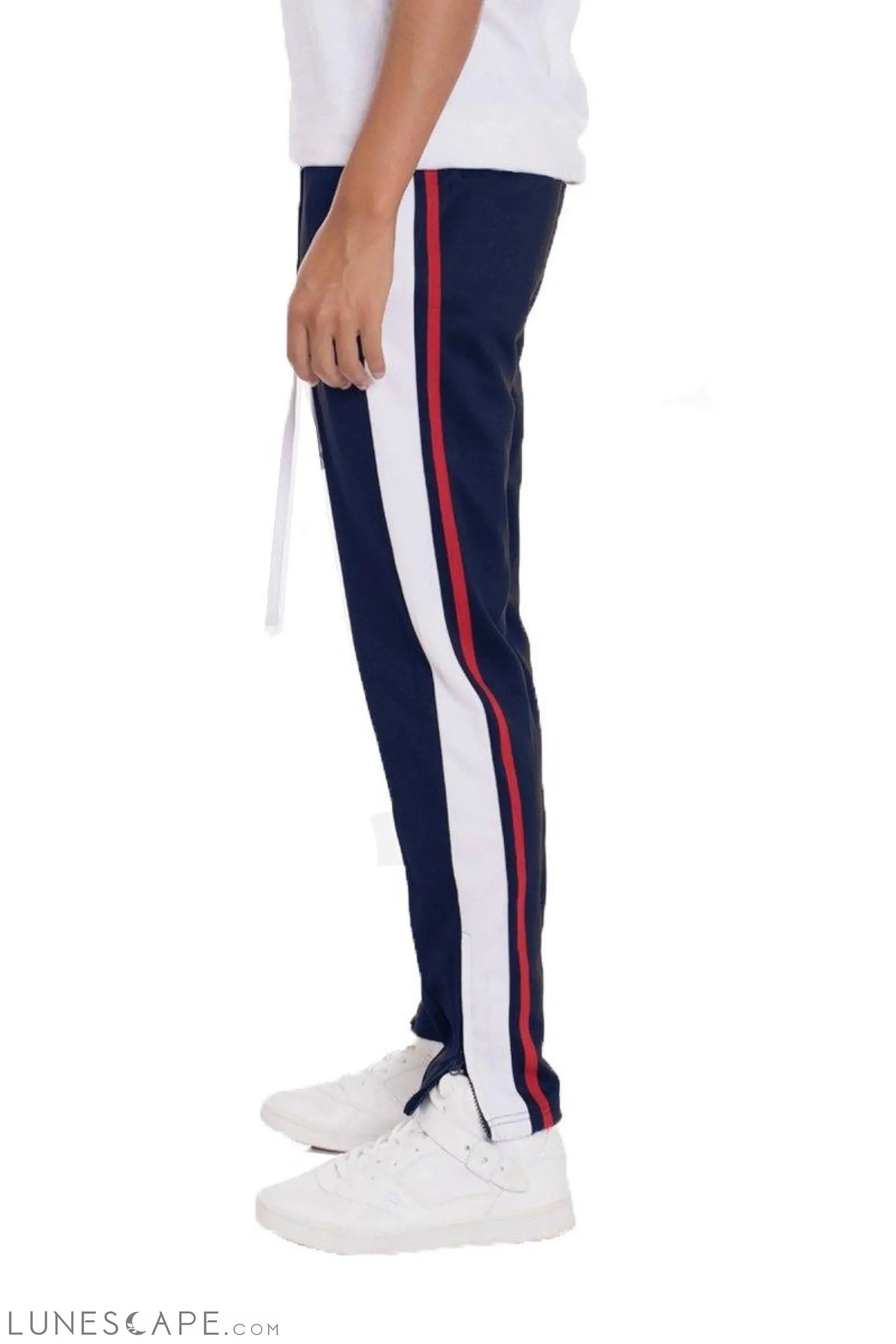 TRICOT STRIPED MENS TRACK PANTS- NAVY LUNESCAPE