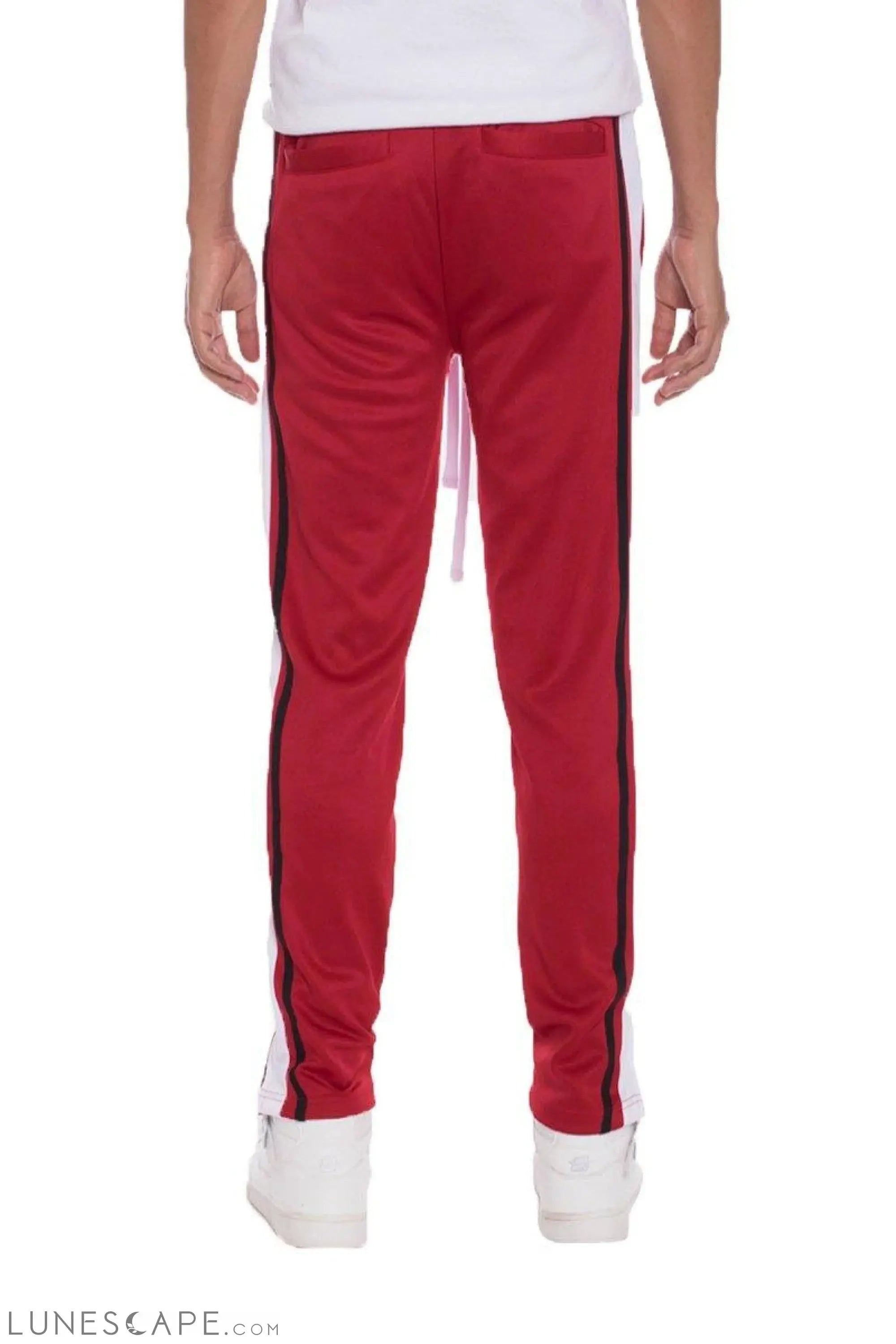 TRICOT STRIPED MENS TRACK PANTS - Red LUNESCAPE