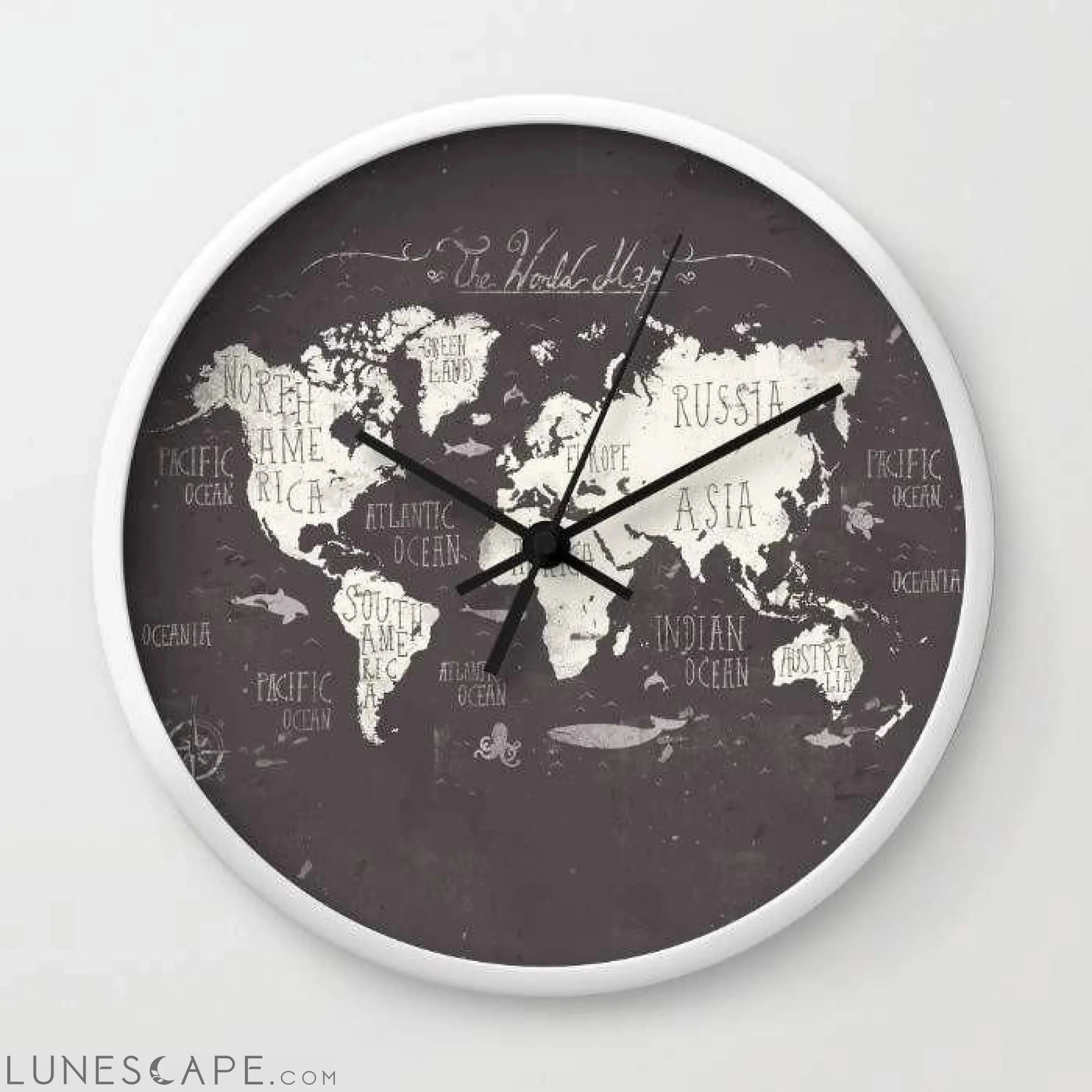 The World Map Wall clock LUNESCAPE