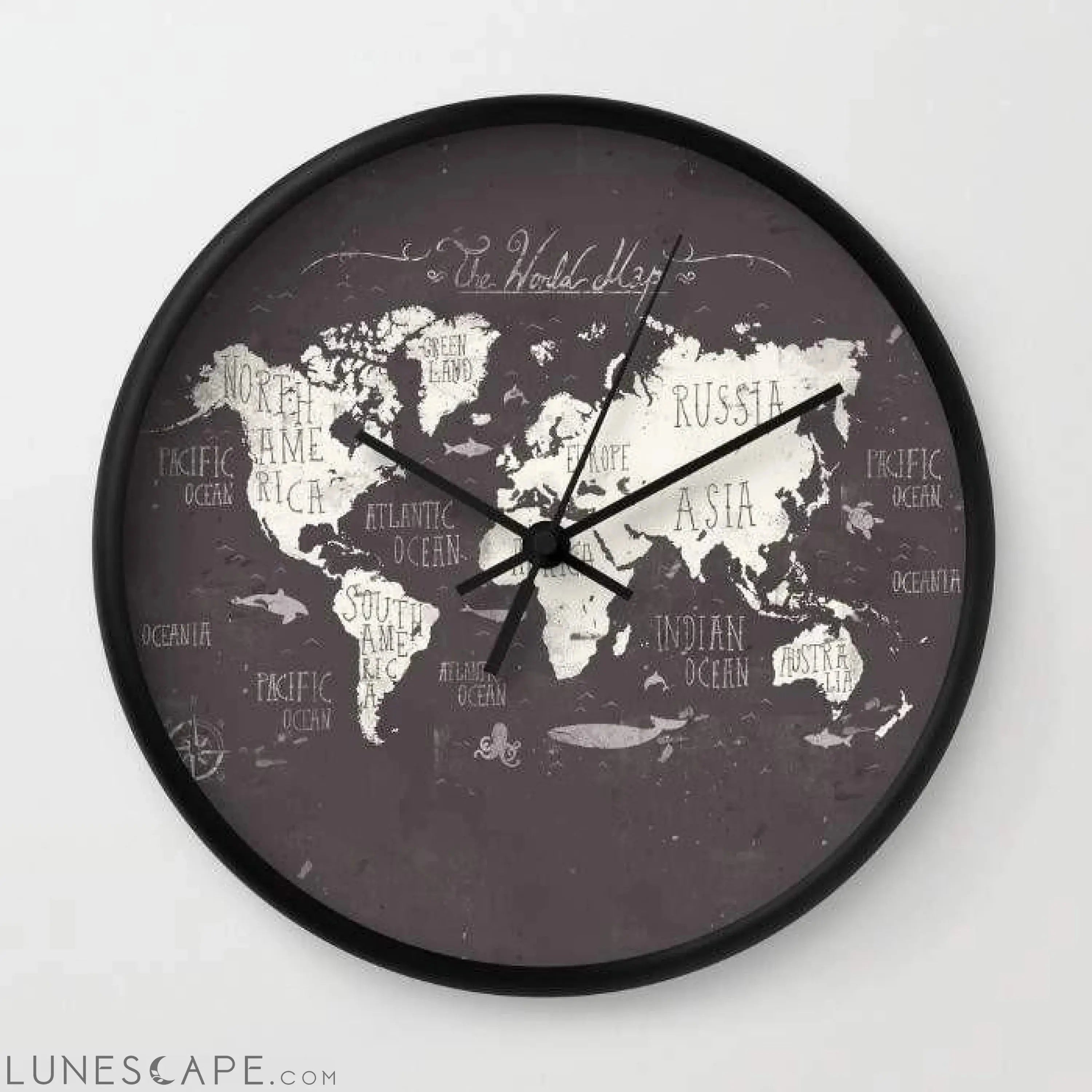 The World Map Wall clock LUNESCAPE