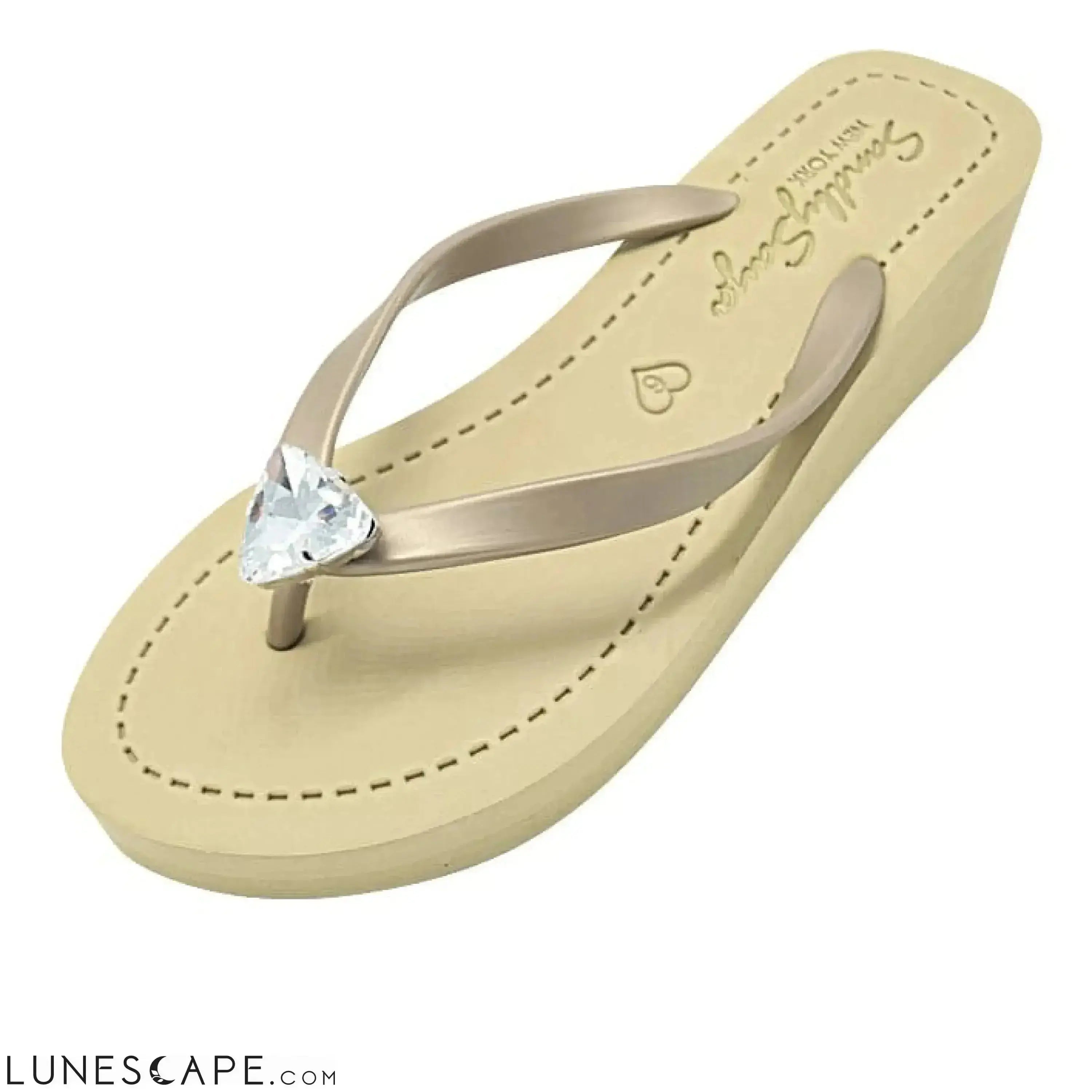 Triangle Studs - Mid Wedge Flip Flops With Crystal Stone LUNESCAPE