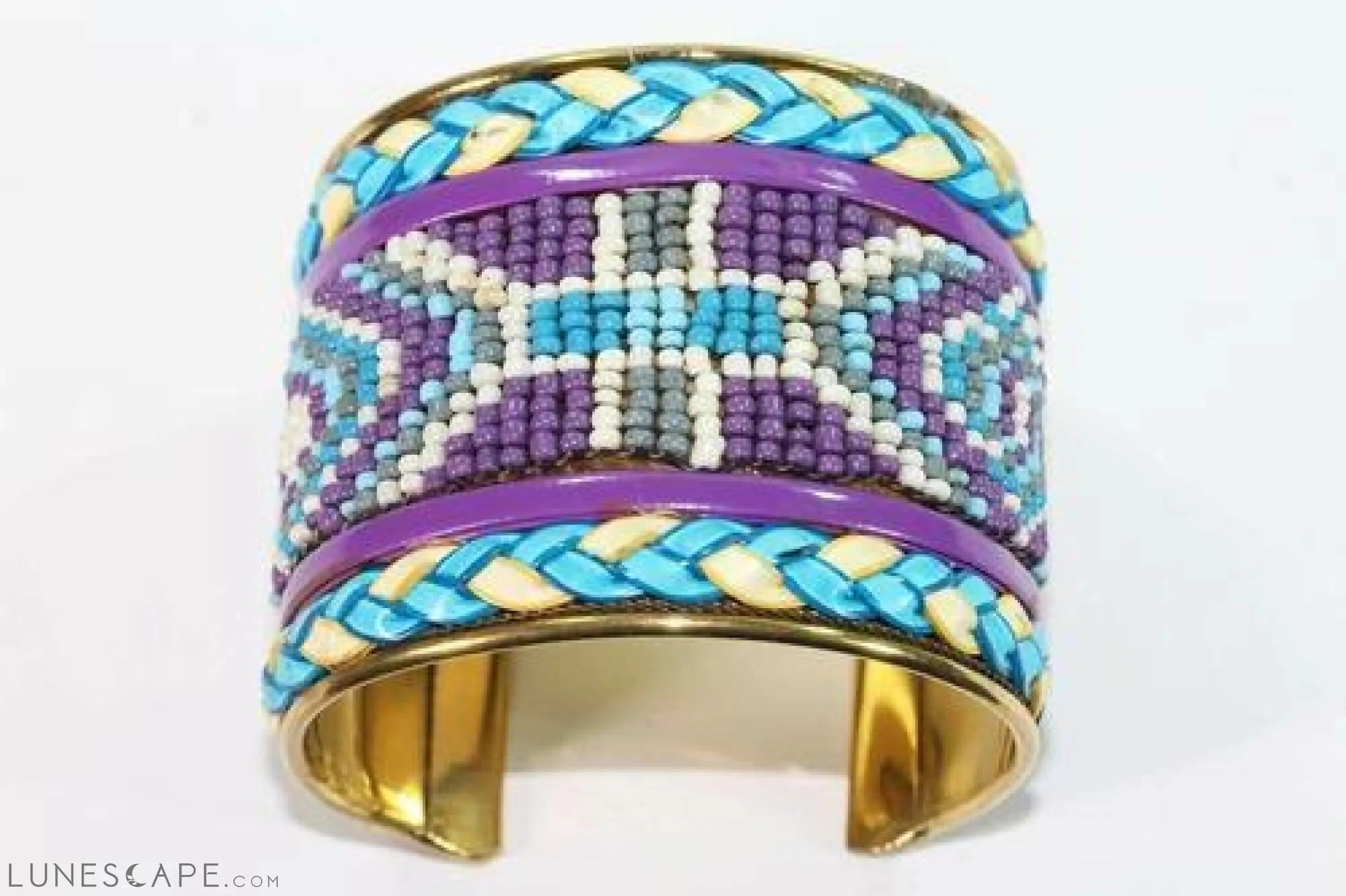 Wide Beaded Cuff - White / Purple / Blue LUNESCAPE