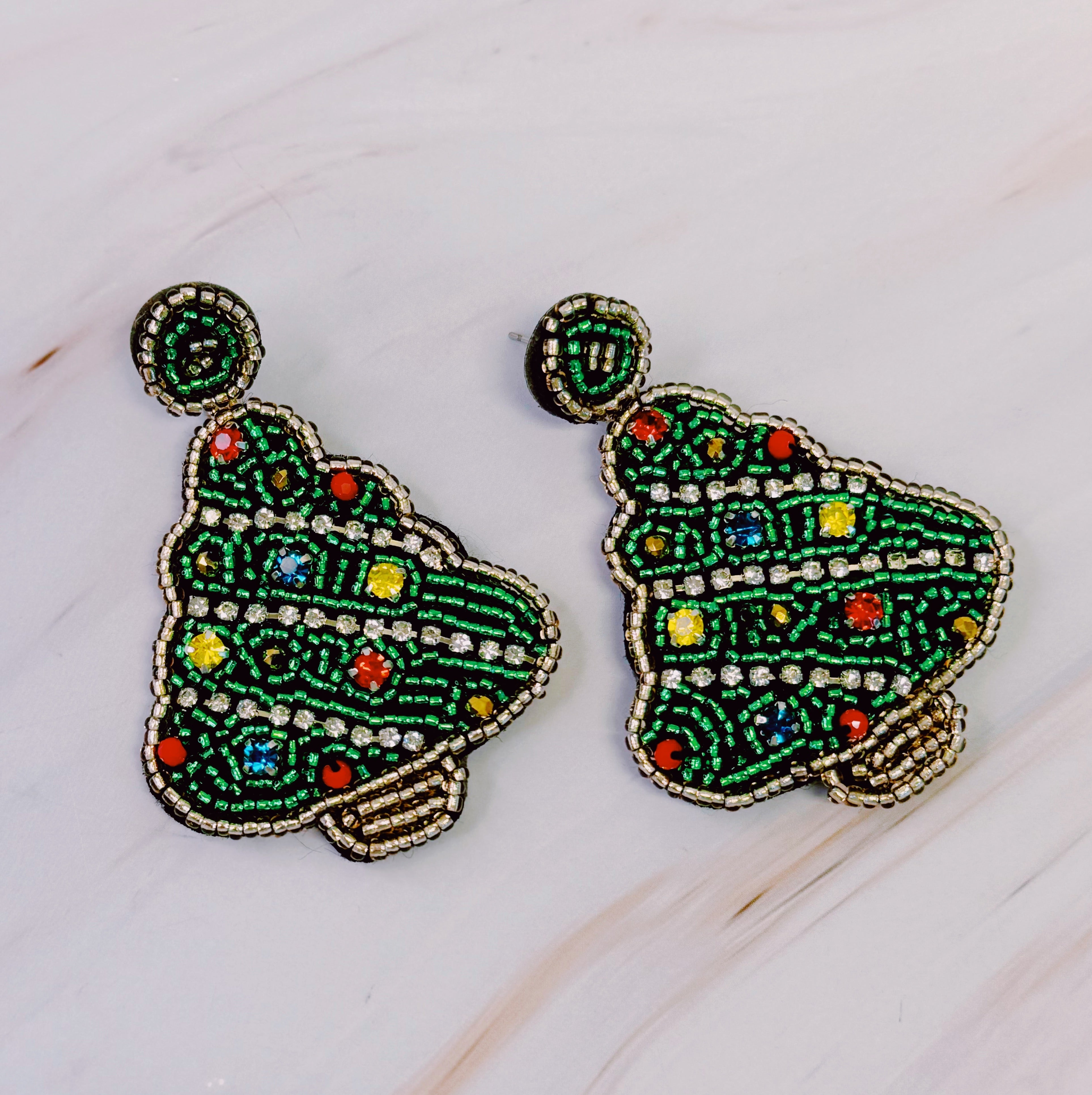 Beaded Holiday Tree Earrings LUNESCAPE