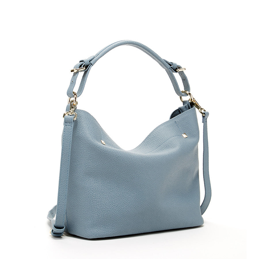 Lauren Faded Denim Leather Hobo Bag Blue LUNESCAPE