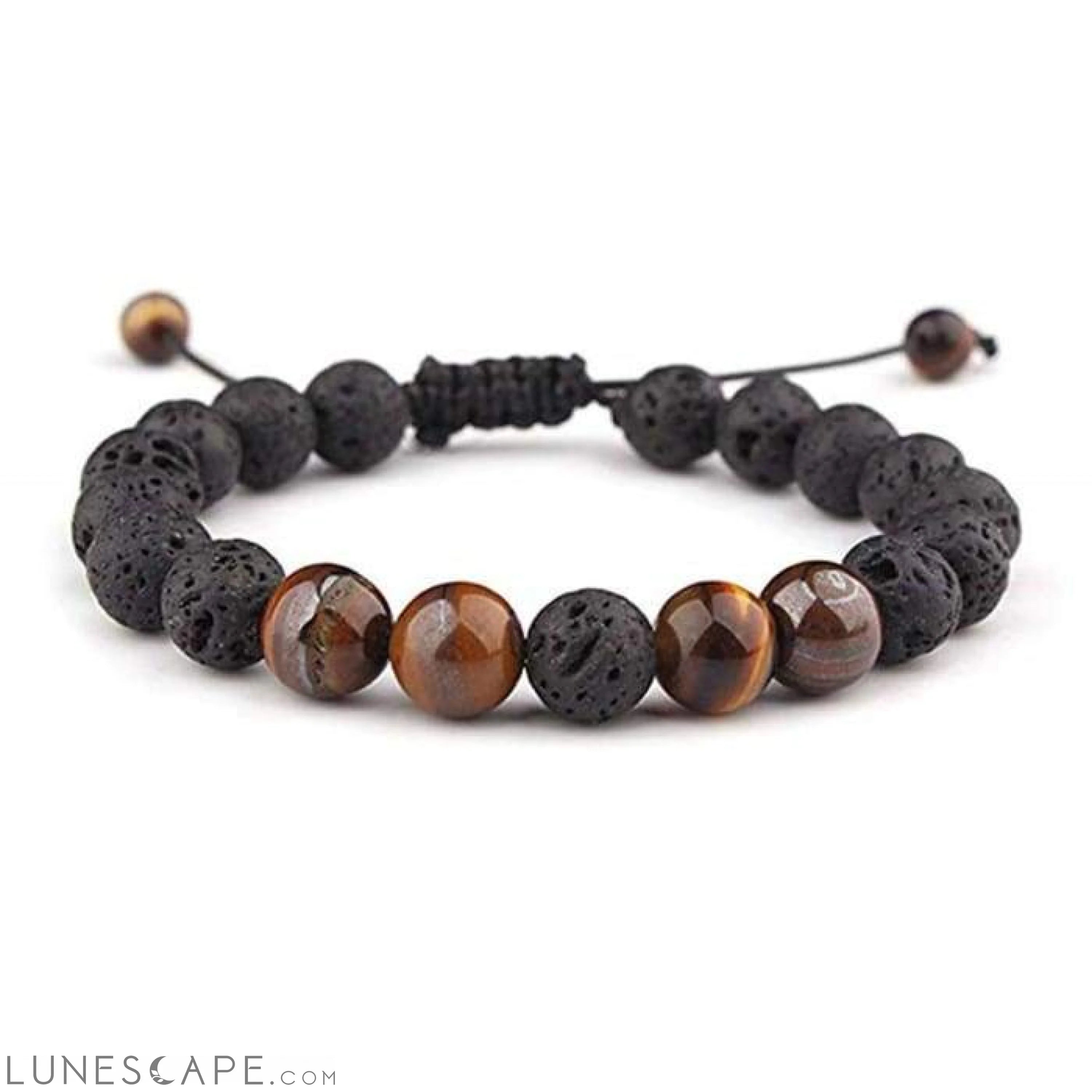 Adjustable Anxiety Diffusing Lava Stone Bracelet W/Brown Stones LUNESCAPE