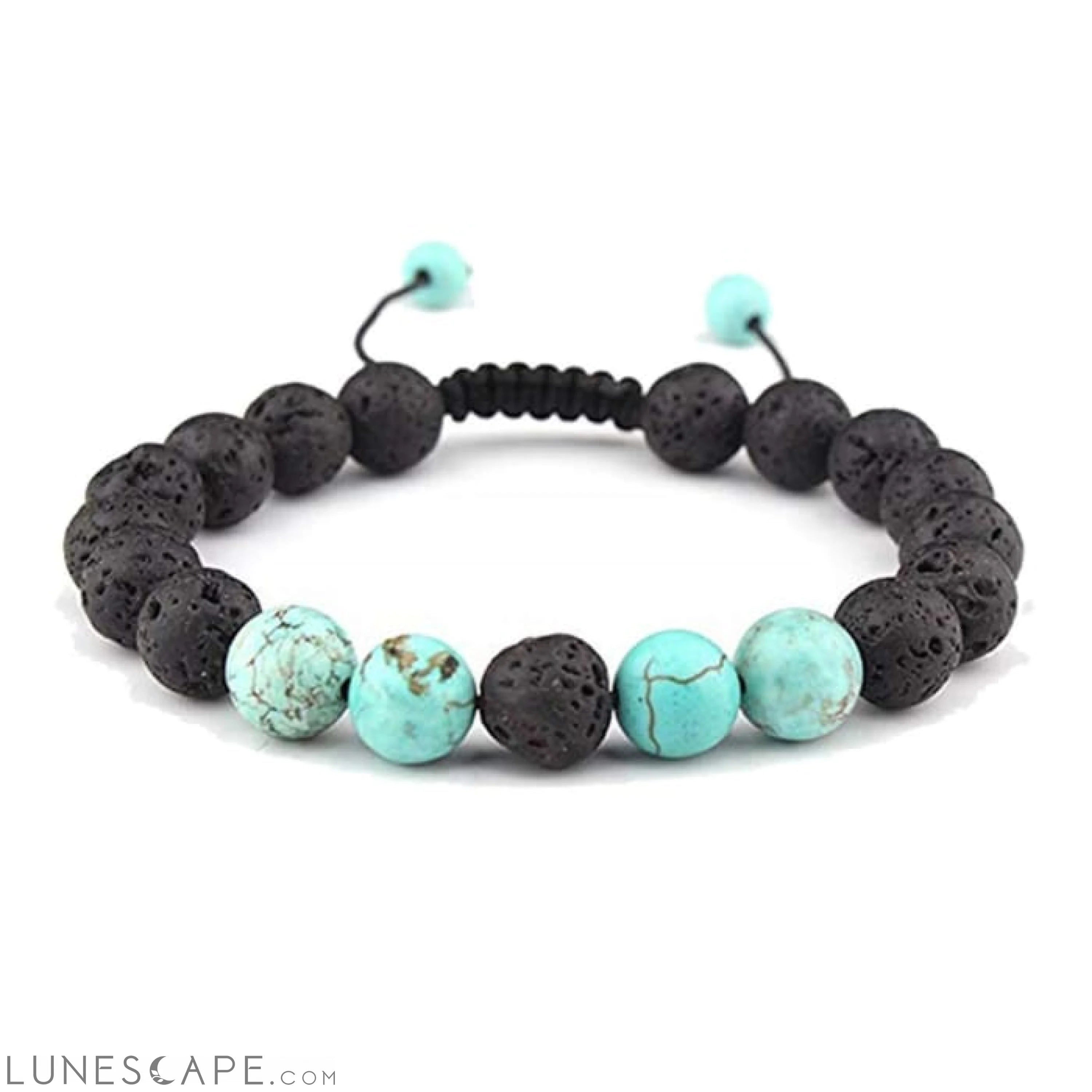 Adjustable Anxiety Diffusing Lava Stone Bracelet W/Turquoise Stones LUNESCAPE