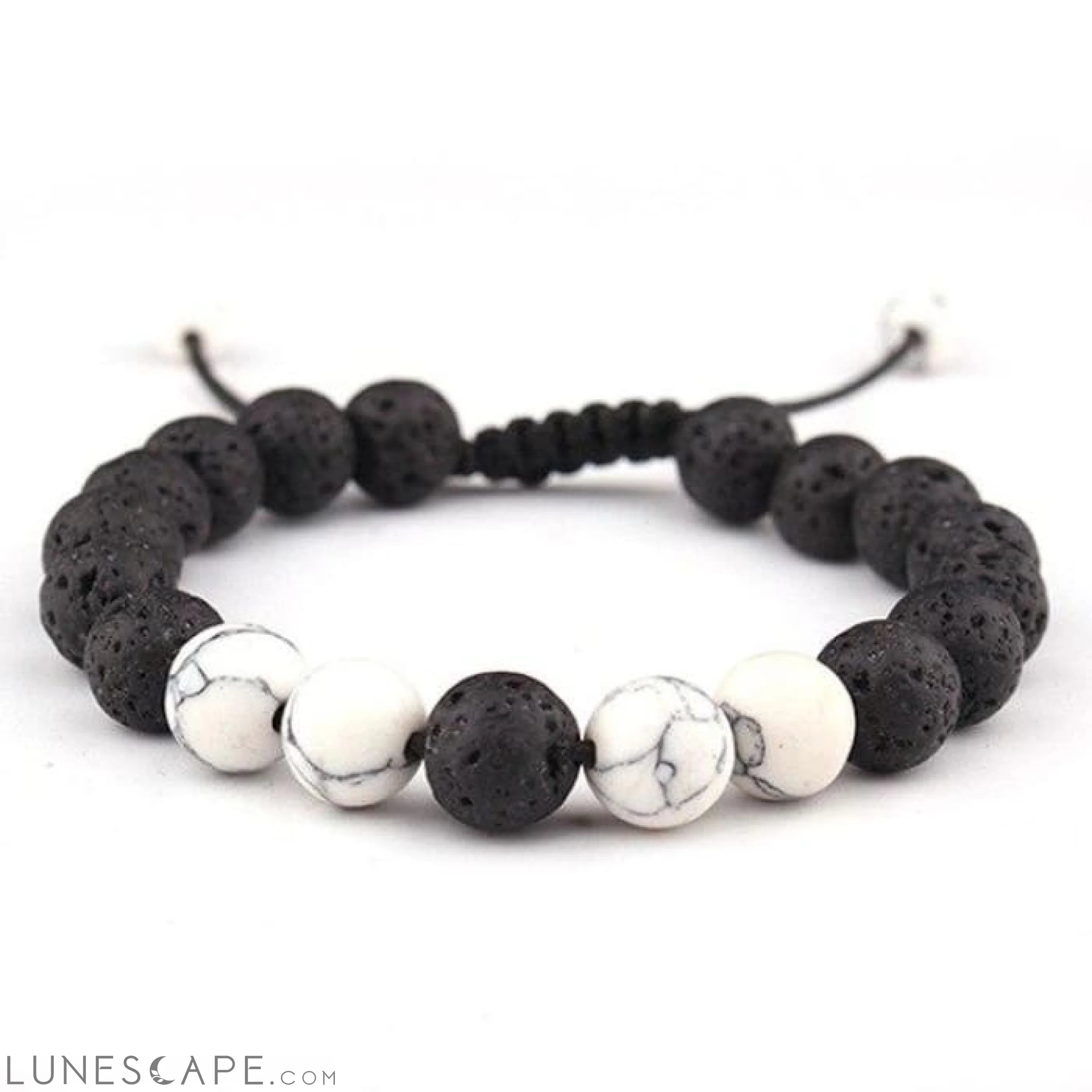 Adjustable Anxiety Diffusing Lava Stone Bracelet W/White Stones LUNESCAPE