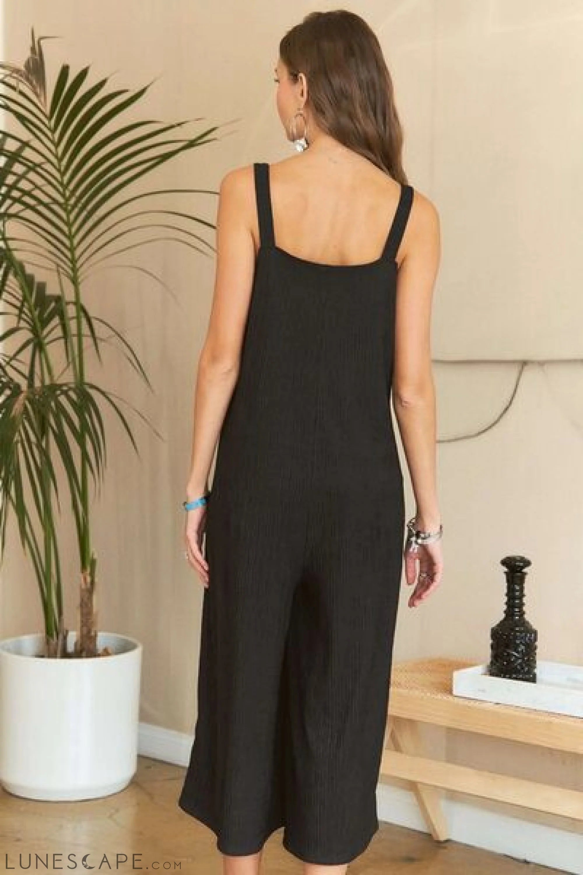 ADORA Black Textured Wide-Leg Jumpsuit LUNESCAPE