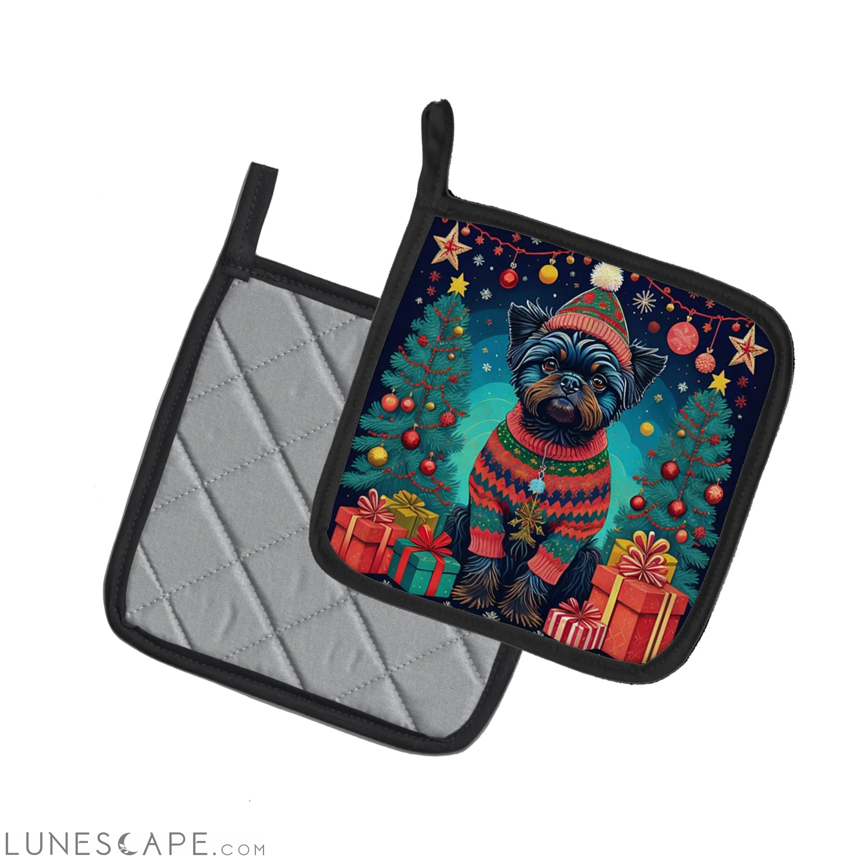 Affenpinscher Christmas Pair of Pot Holders LUNESCAPE