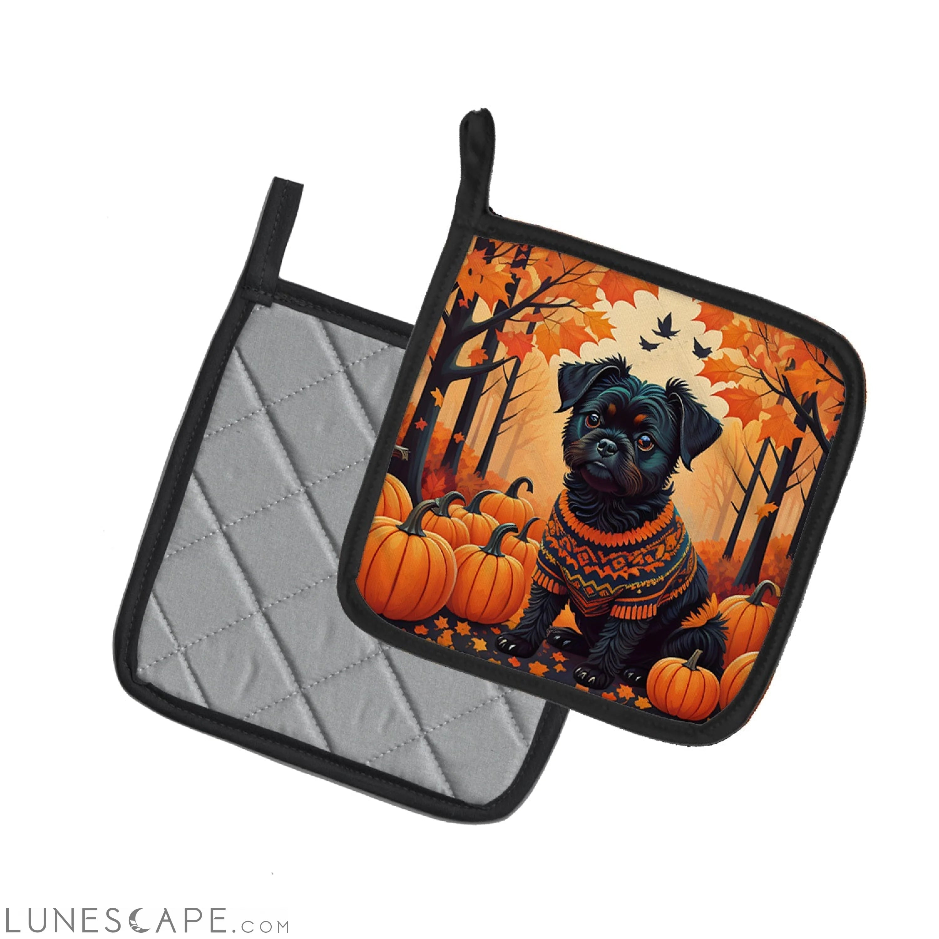 Affenpinscher Fall Pair of Pot Holders LUNESCAPE