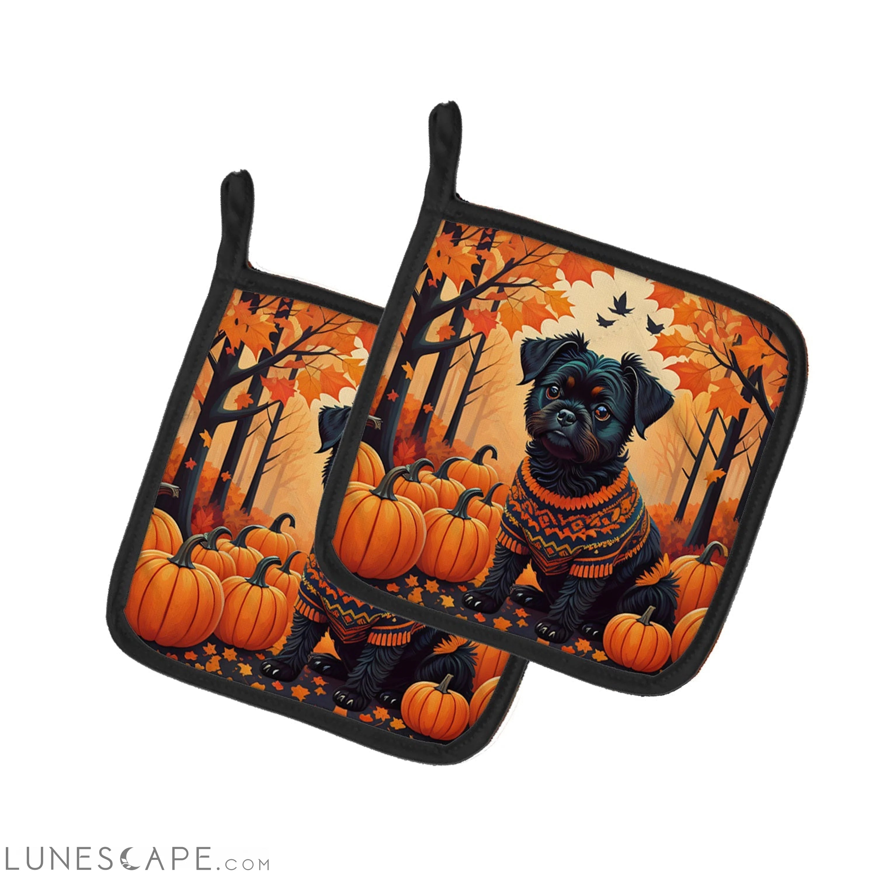 Affenpinscher Fall Pair of Pot Holders LUNESCAPE