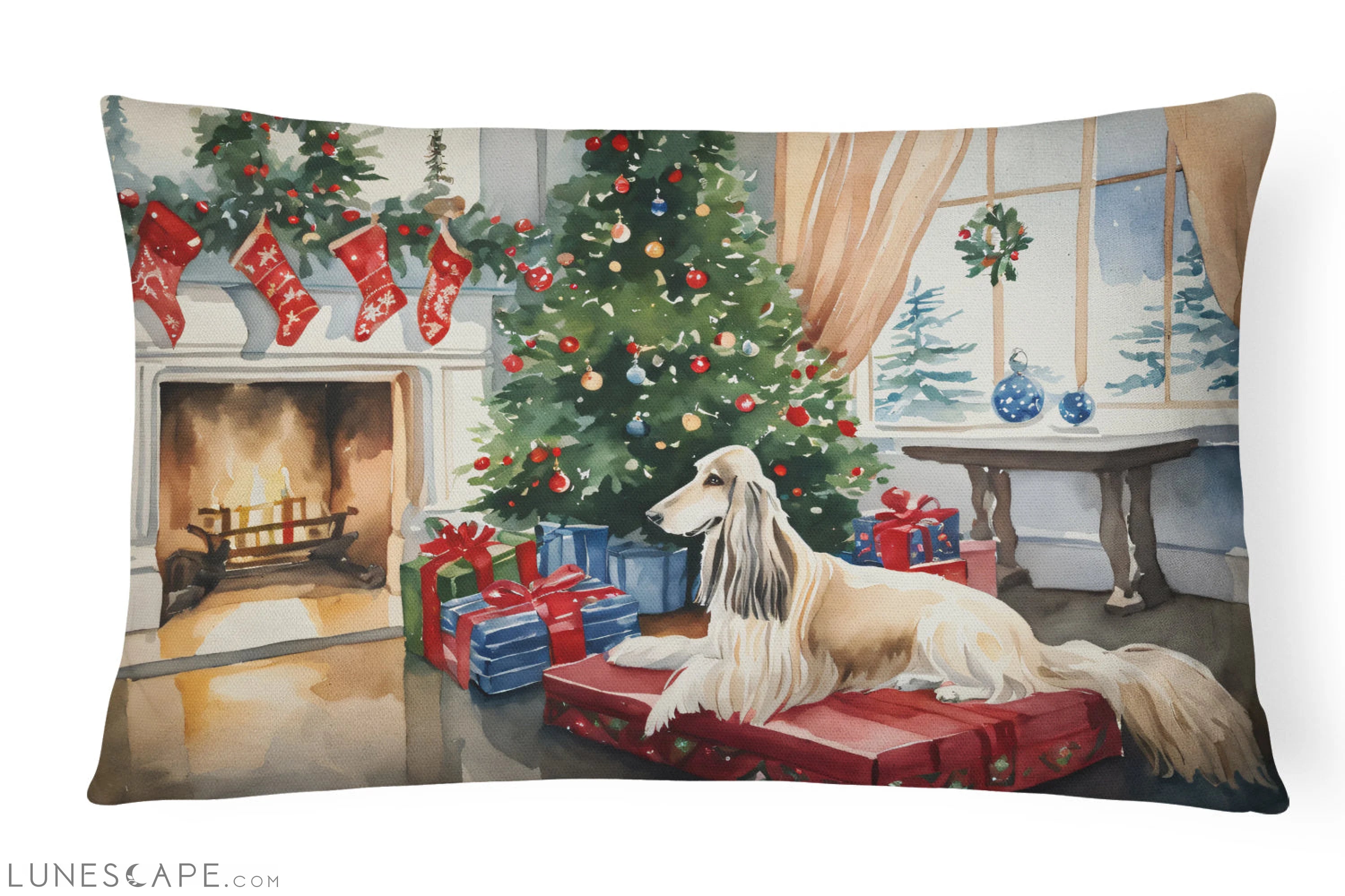 Afghan Hound Cozy Christmas Throw Pillow LUNESCAPE