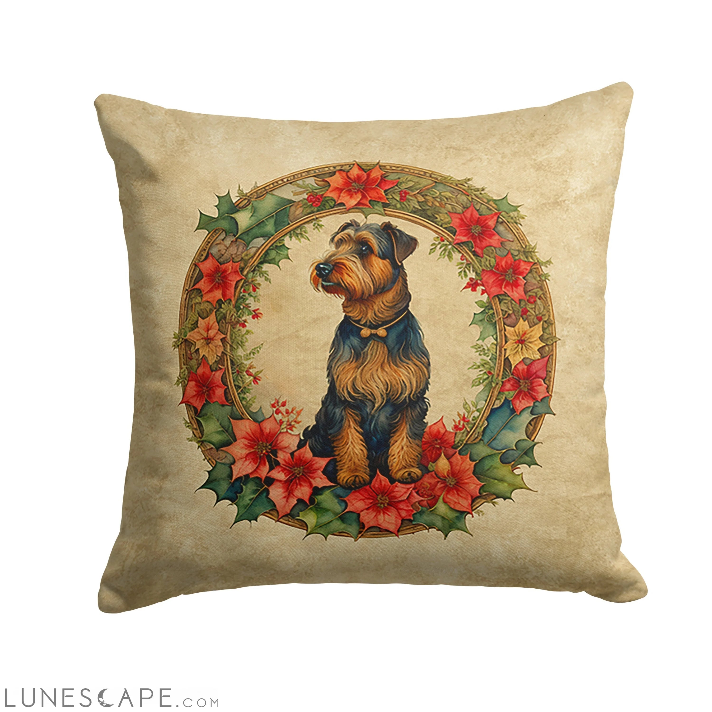 Airedale Terrier Christmas Flowers Throw Pillow LUNESCAPE