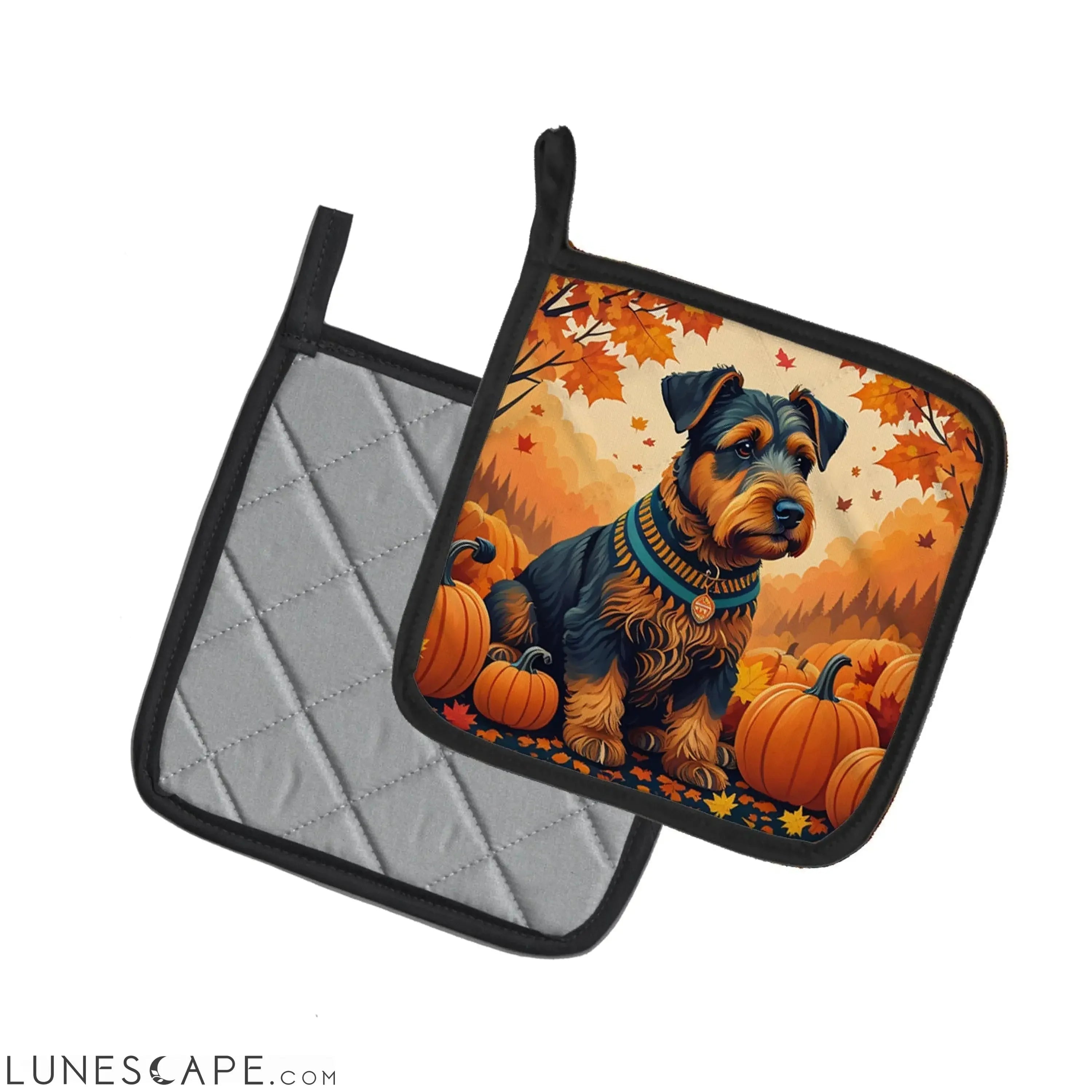 Airedale Terrier Fall Pair of Pot Holders LUNESCAPE