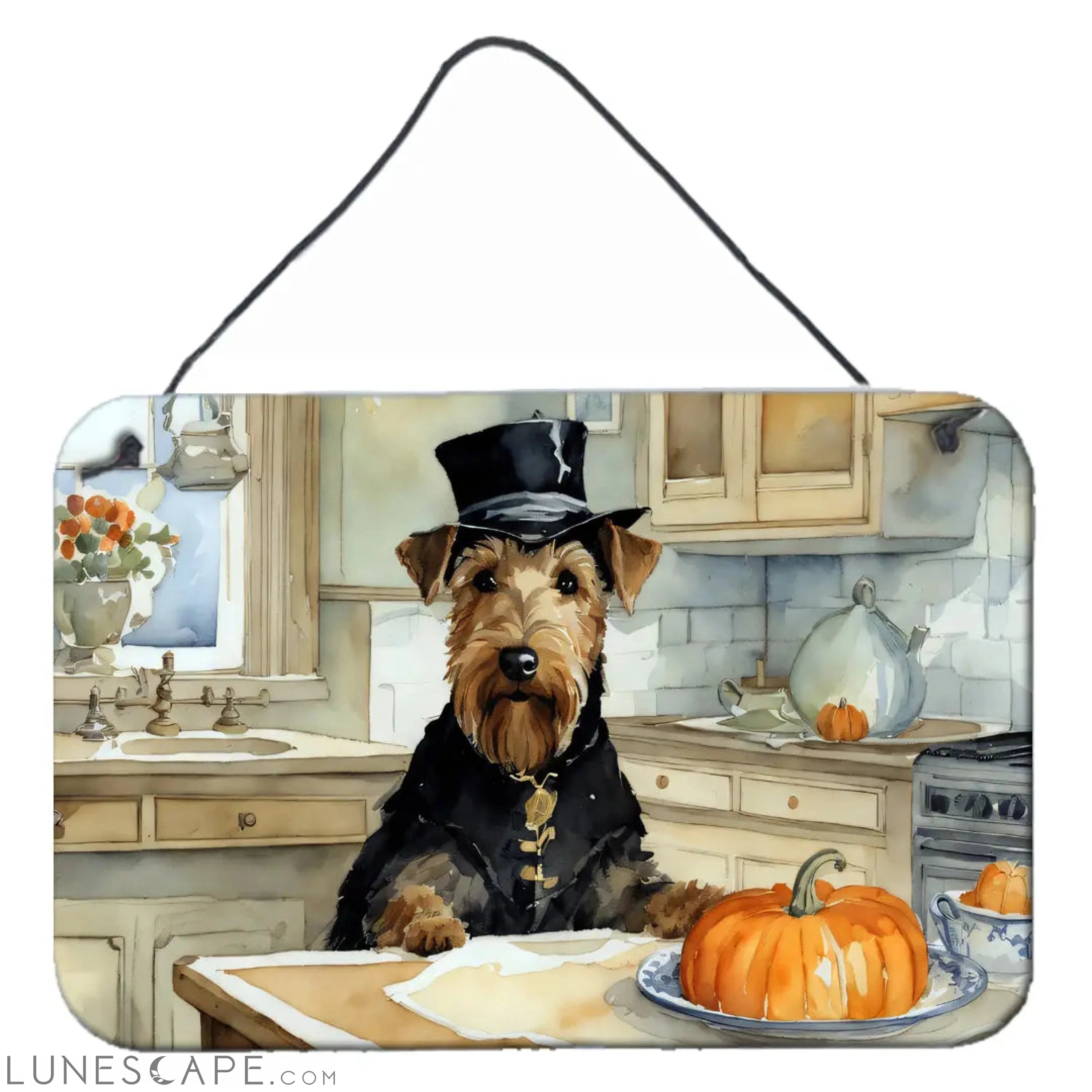 Airedale Terrier Fall Thanksgiving Kitchen Pumpkins Wall or Door Hanging Prints LUNESCAPE