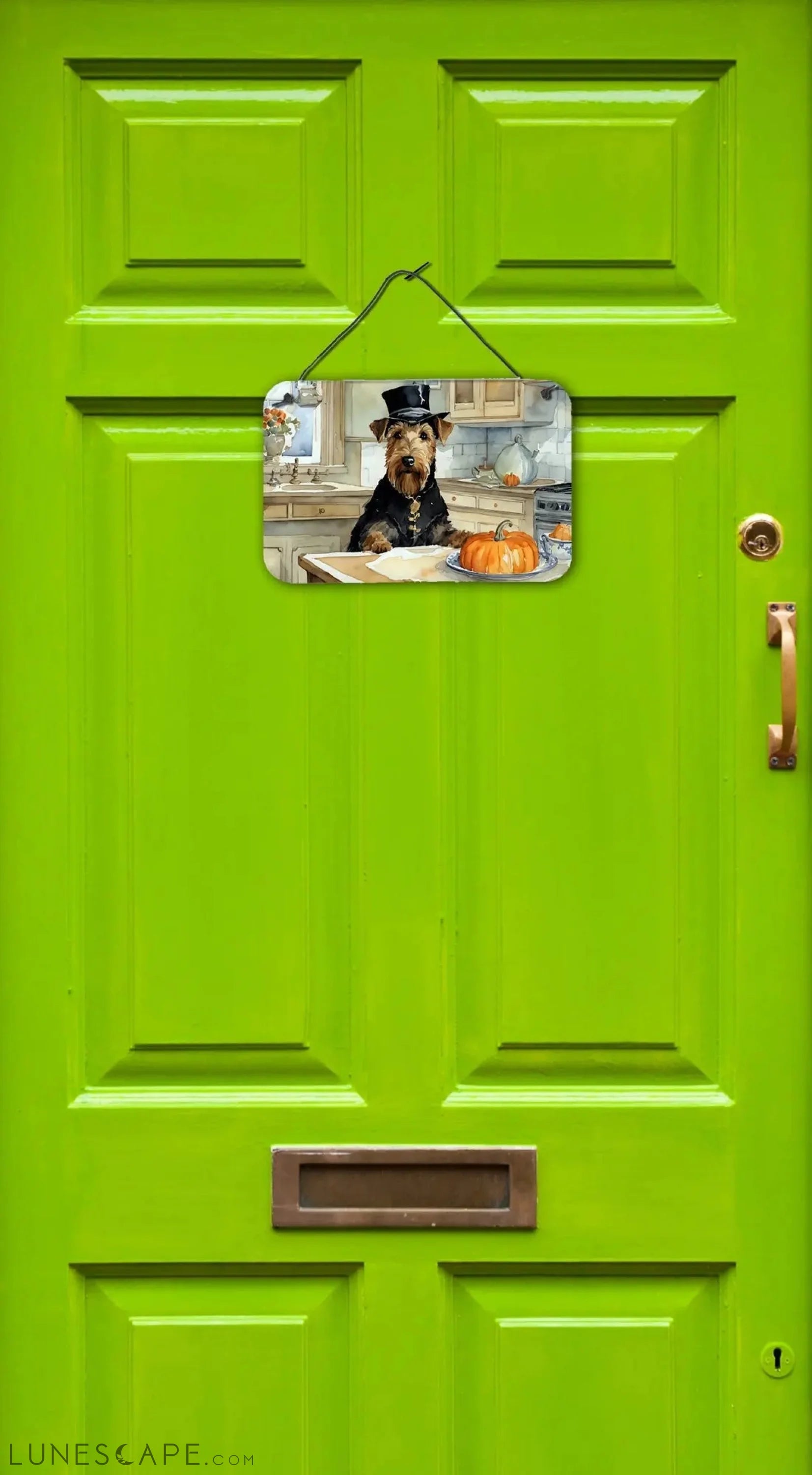 Airedale Terrier Fall Thanksgiving Kitchen Pumpkins Wall or Door Hanging Prints LUNESCAPE