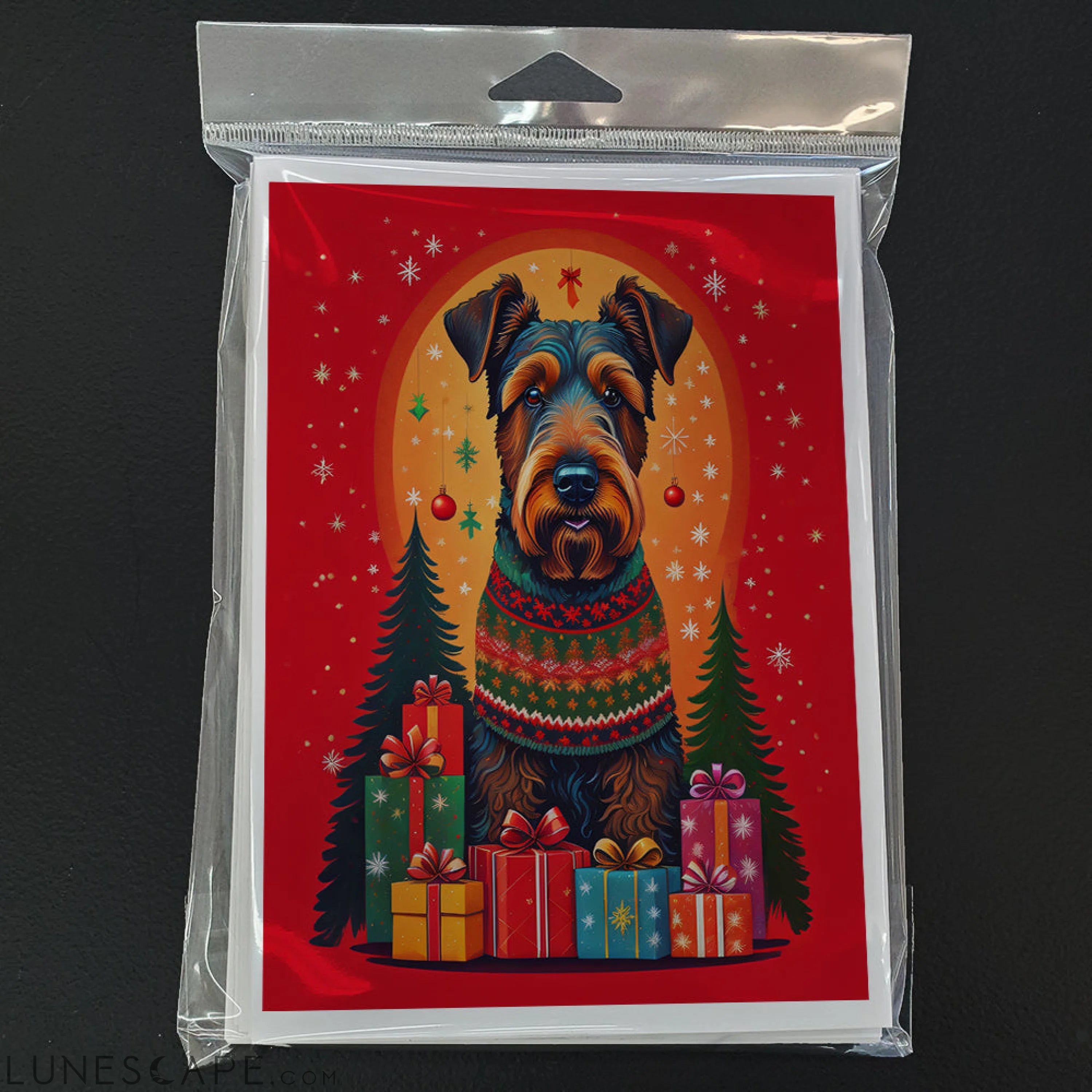 Airedale Terrier Holiday Christmas Greeting Cards Pack of 8 LUNESCAPE