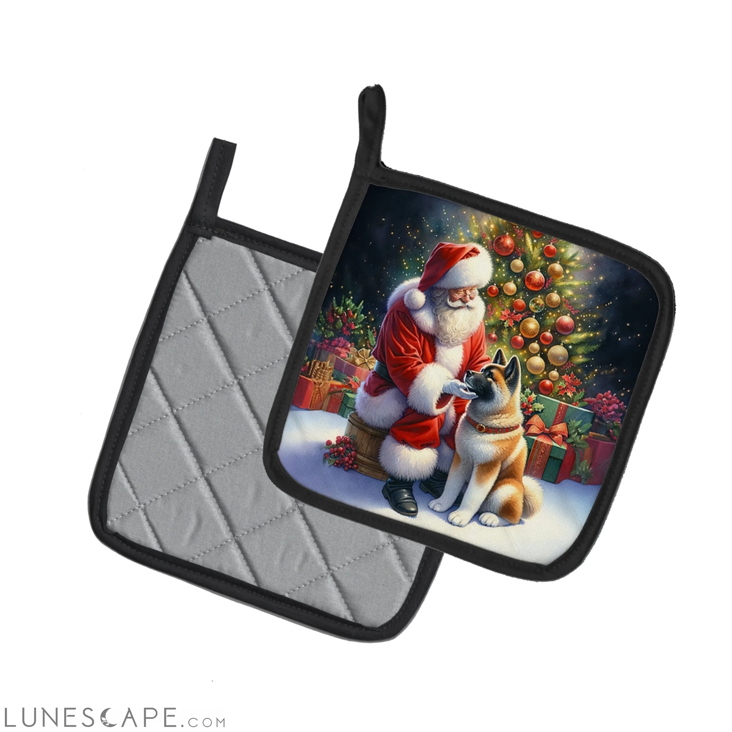 Akita and Santa Claus Pair of Pot Holders LUNESCAPE