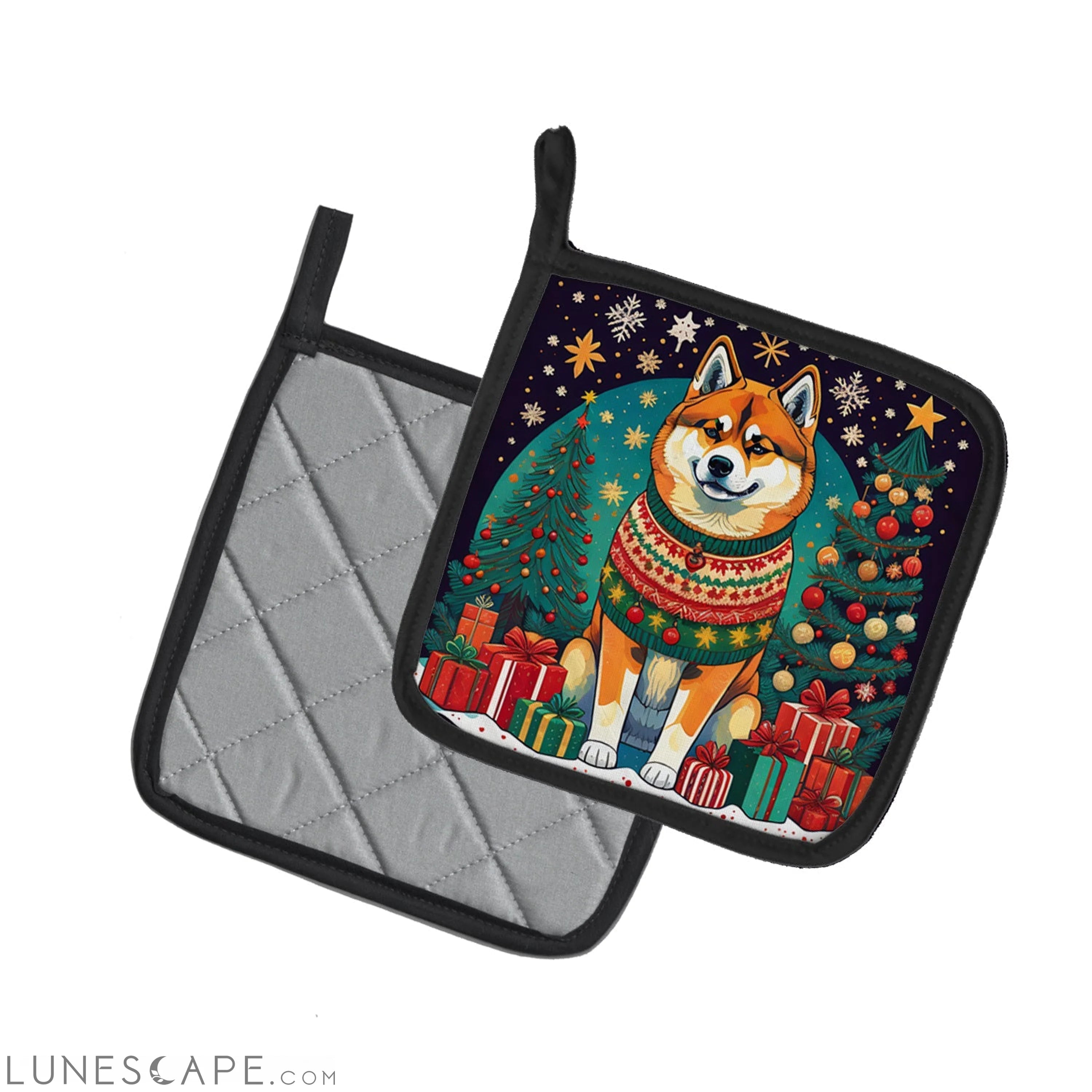 Akita Christmas Pair of Pot Holders LUNESCAPE