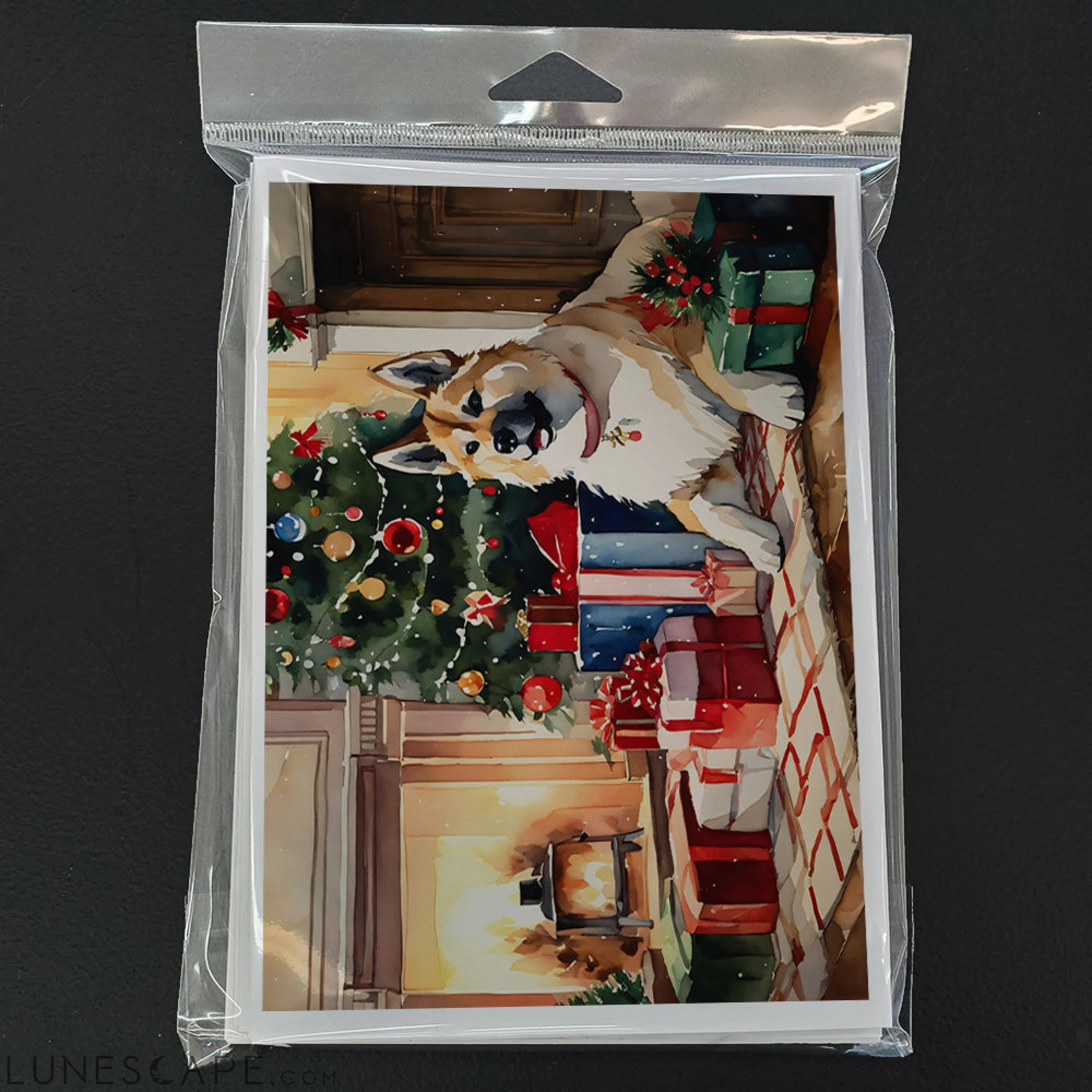 Akita Cozy Christmas Greeting Cards Pack of 8 LUNESCAPE