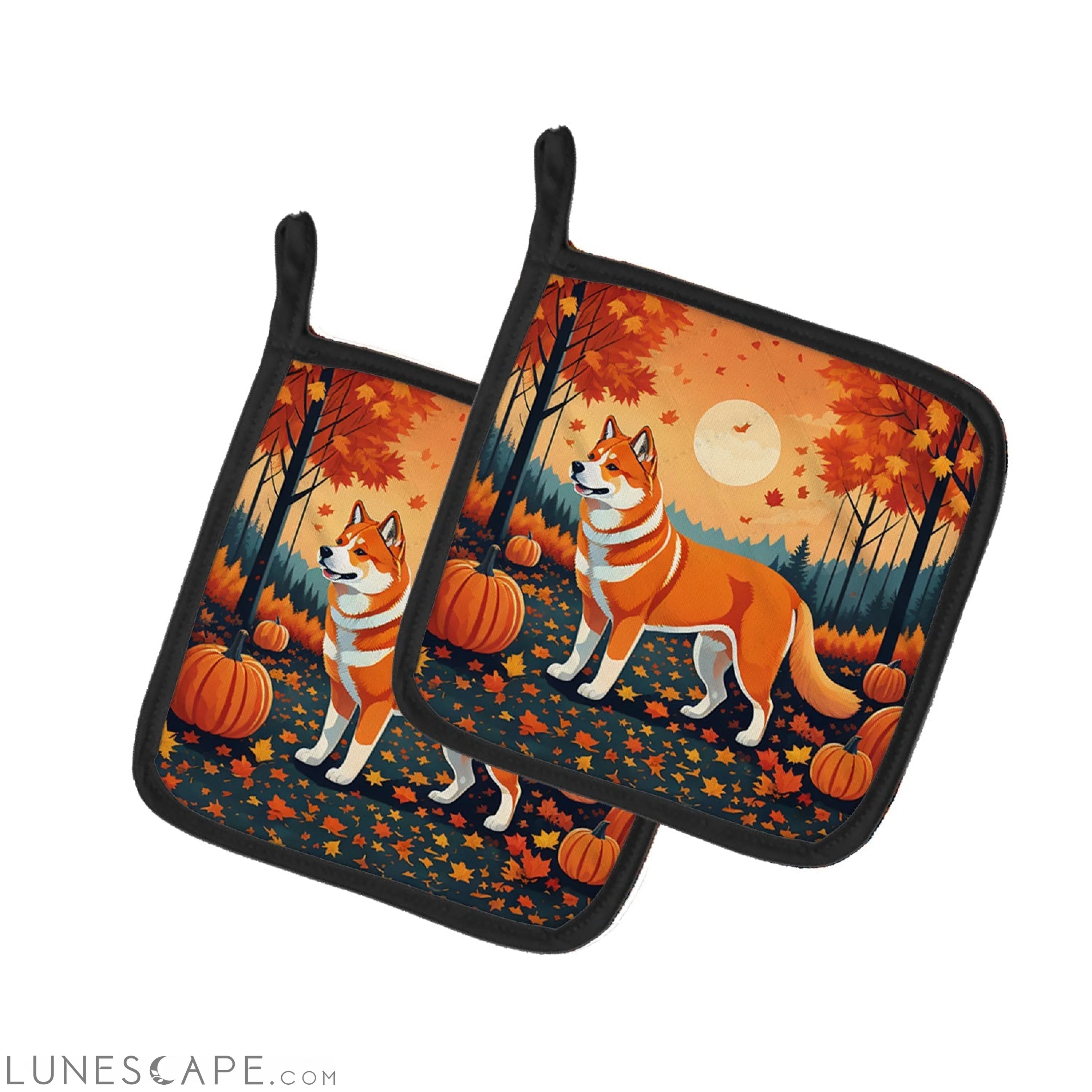 Akita Fall Pair of Pot Holders LUNESCAPE