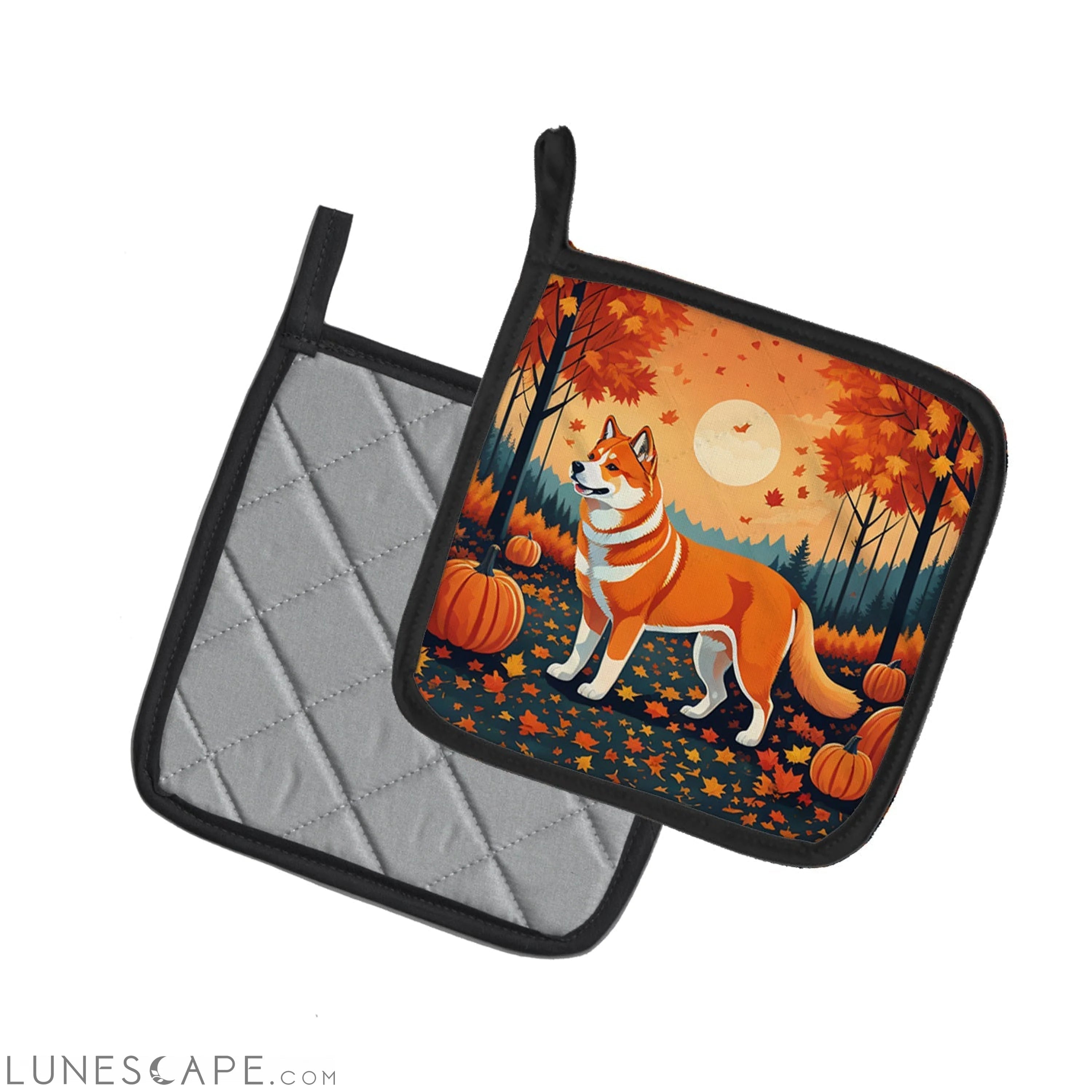 Akita Fall Pair of Pot Holders LUNESCAPE