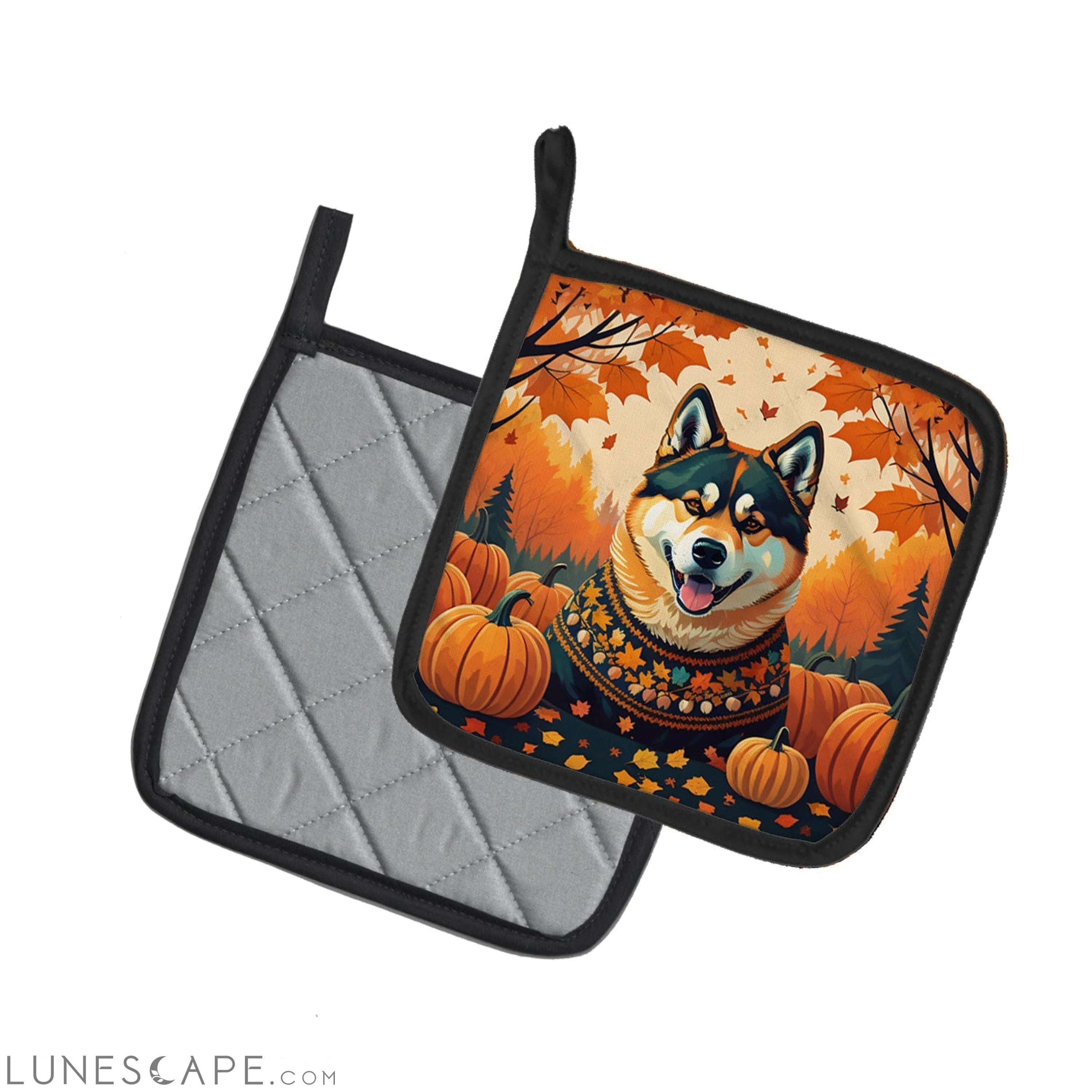 Akita Fall Pair of Pot Holders LUNESCAPE