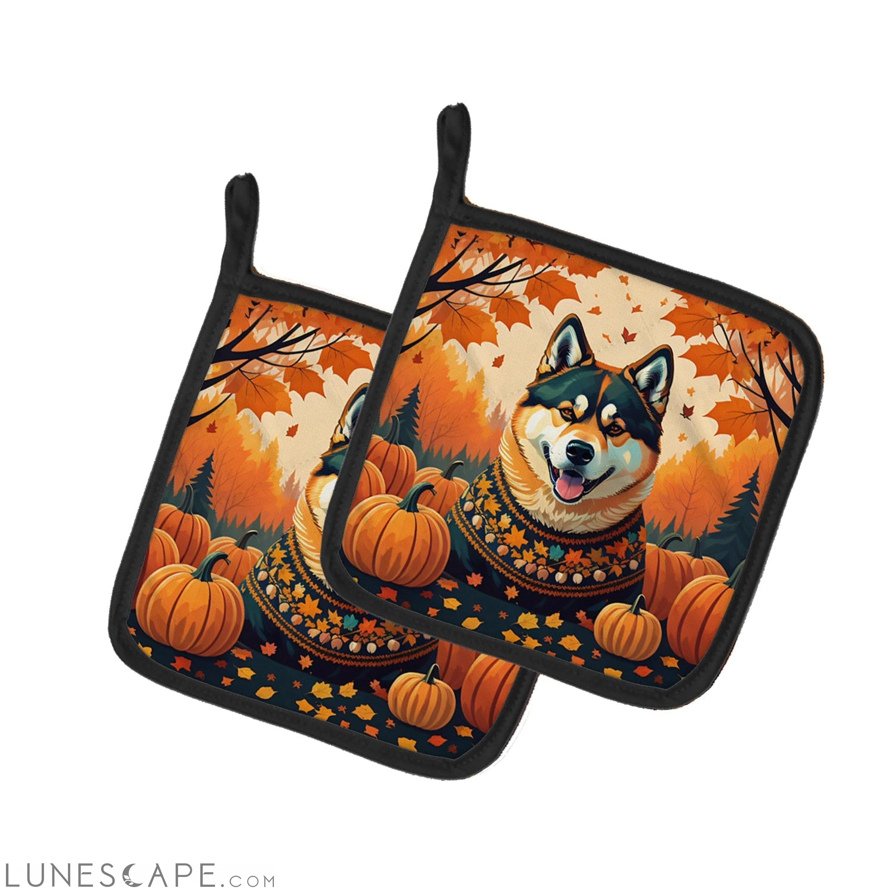 Akita Fall Pair of Pot Holders LUNESCAPE