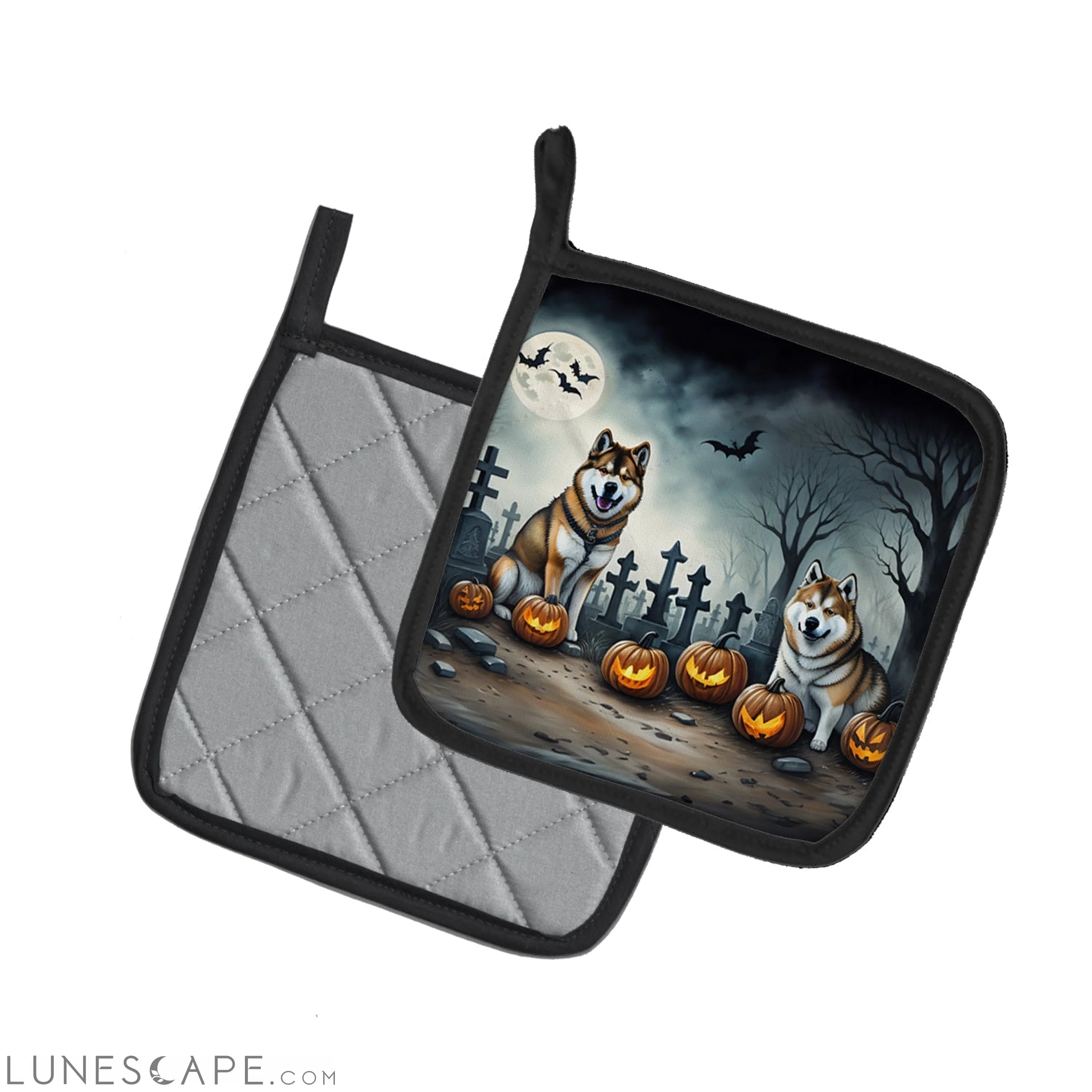 Akita Spooky Halloween Pair of Pot Holders LUNESCAPE