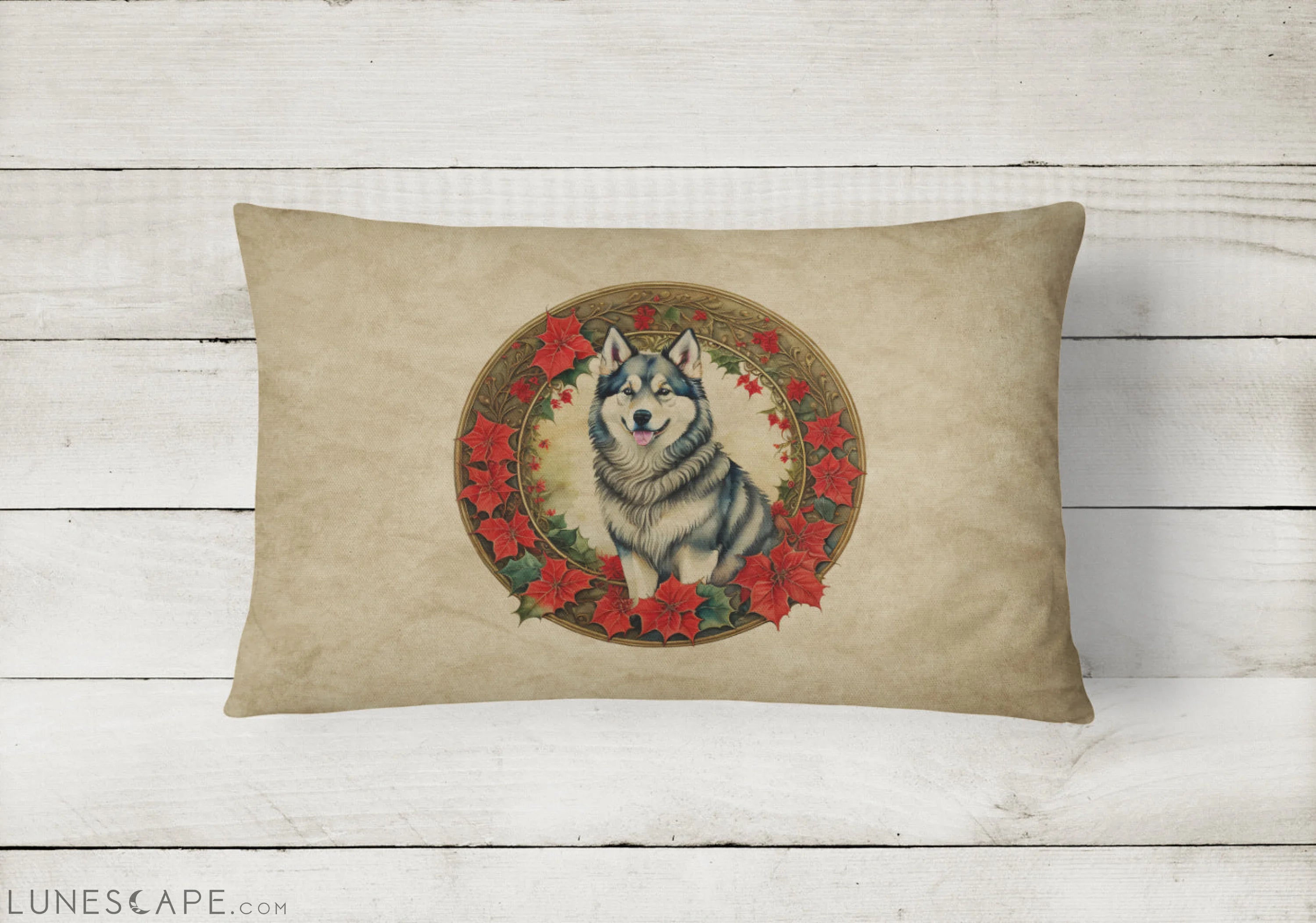 Alaskan Malamute Christmas Flowers Throw Pillow LUNESCAPE