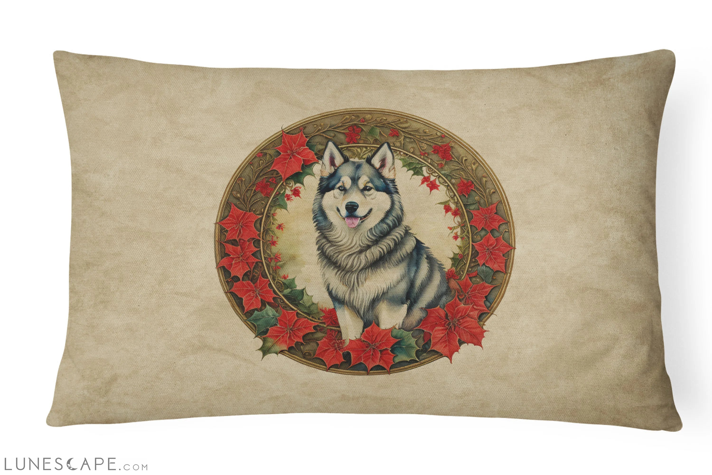 Alaskan Malamute Christmas Flowers Throw Pillow LUNESCAPE