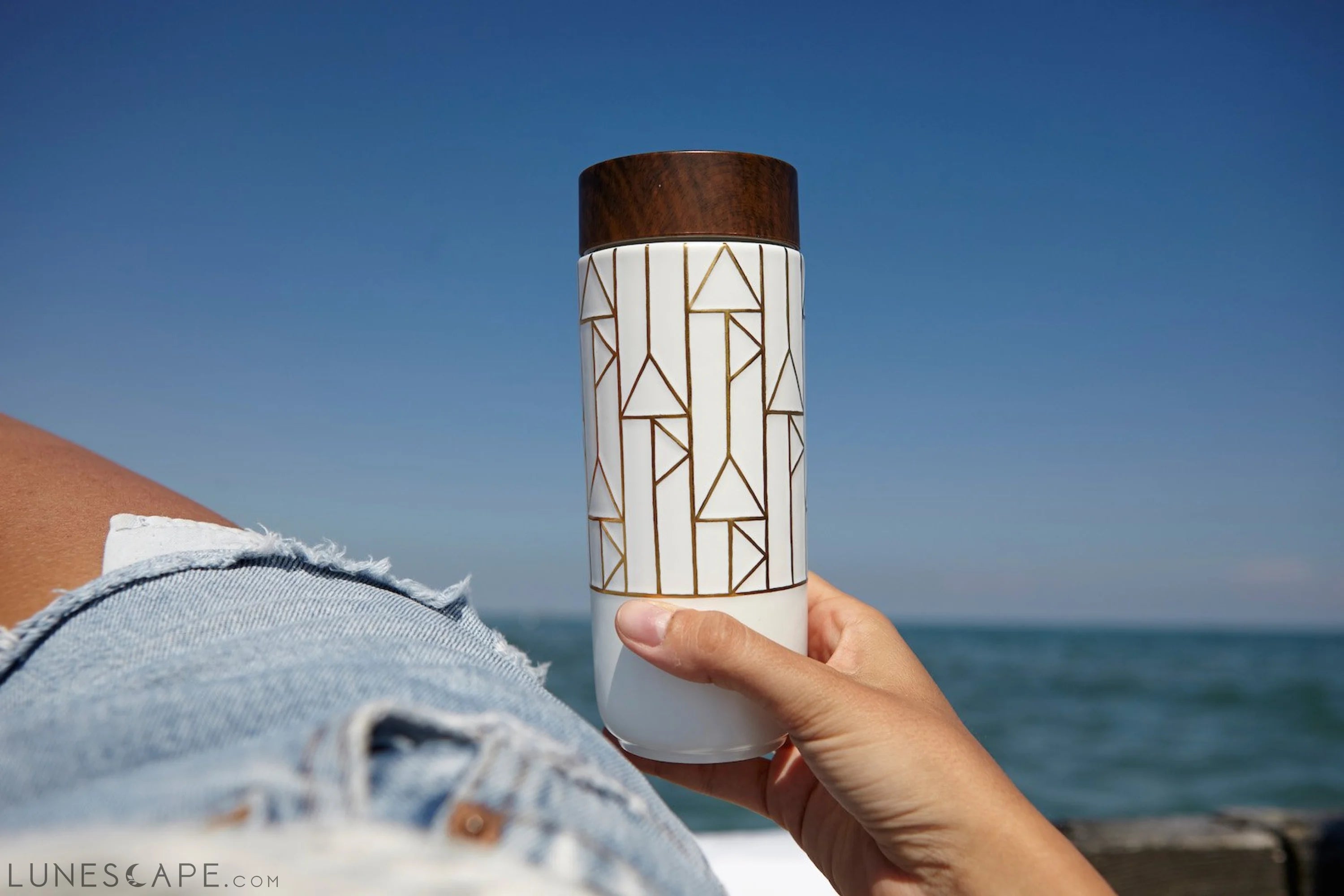 Alchemic Tourmaline Charged Travel Tumbler - Black / Gold Vertical LUNESCAPE